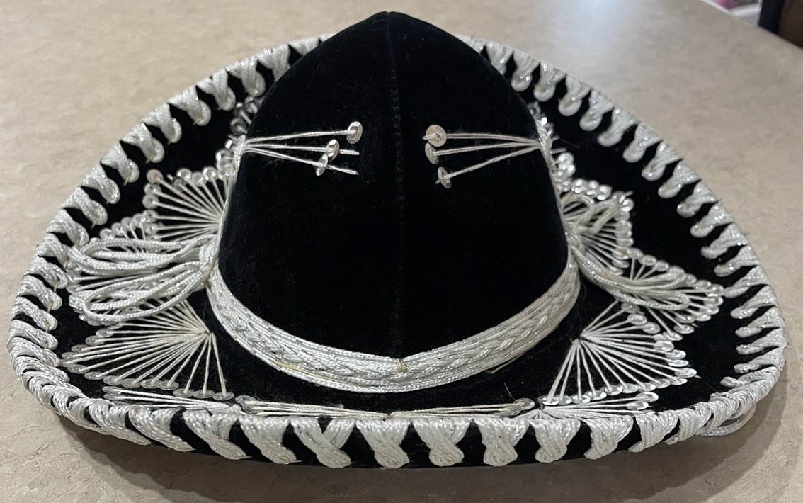 Mexican Sombrero Salazar Yepez Black/Silver Velvet Sequin Childs Hat 15" Mexican Sombrero Salazar Yepez Black/Silver Velvet Sequin Childs Hat 15"