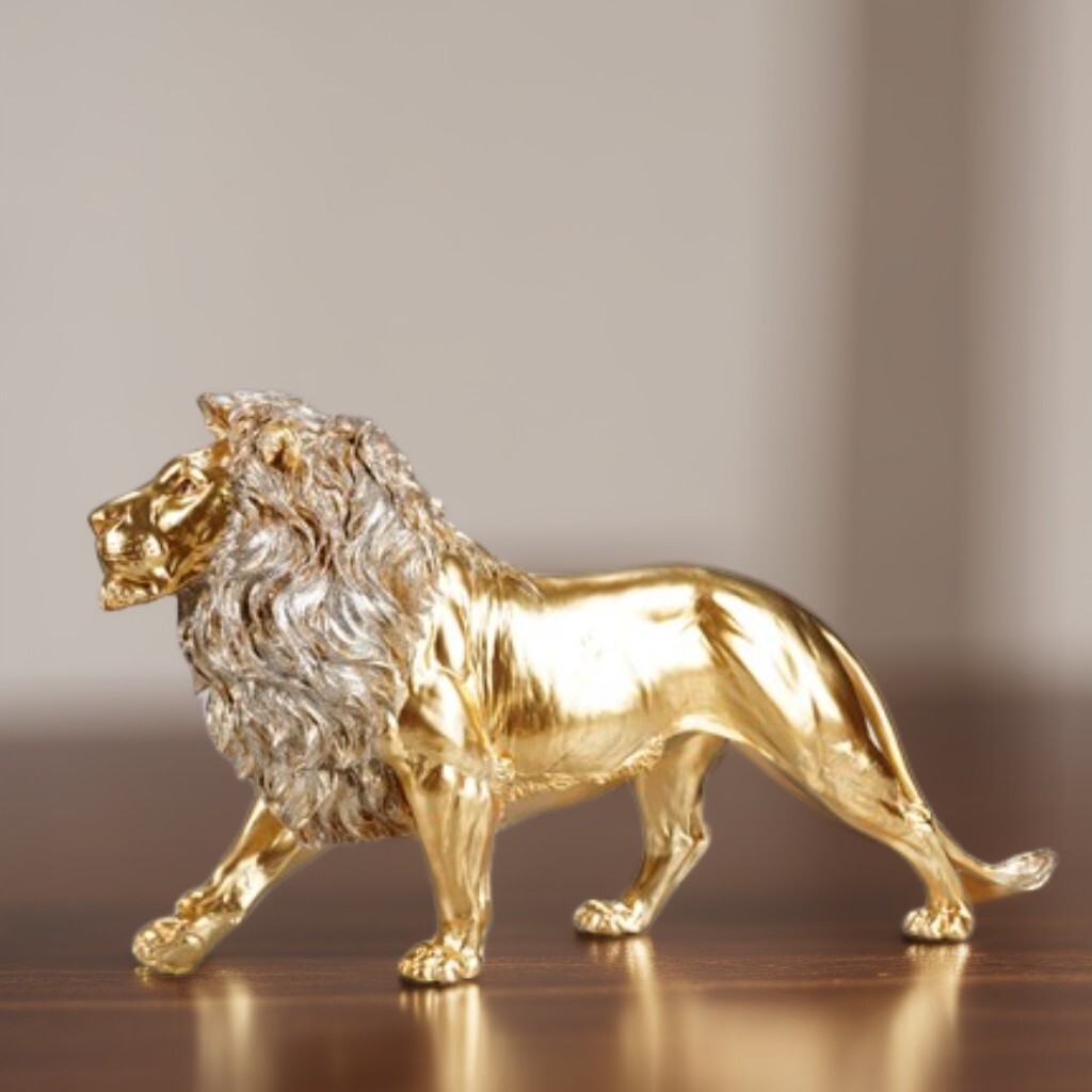 23"W Golden Color Lion Walking Figurine Ornament Home Decor Unique Gift 23"W Golden Color Lion Walking Figurine Ornament Home Decor Unique Gift