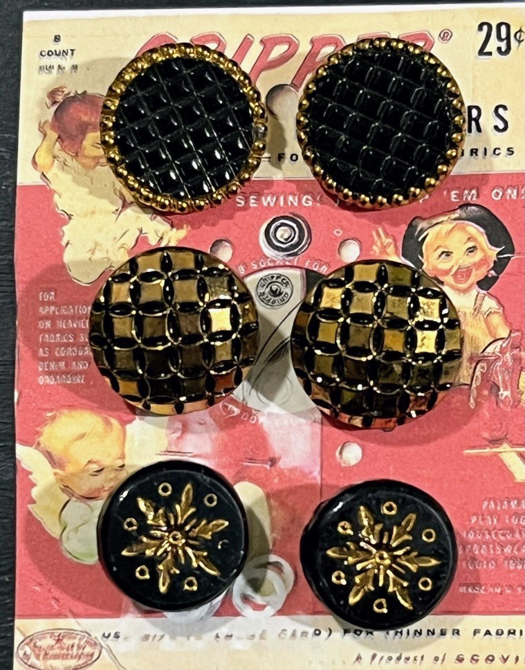 Qty 9 Vintage Glass Butttons - Gold And Black 3/4” Qty 9 Vintage Glass Butttons - Gold And Black 3/4”