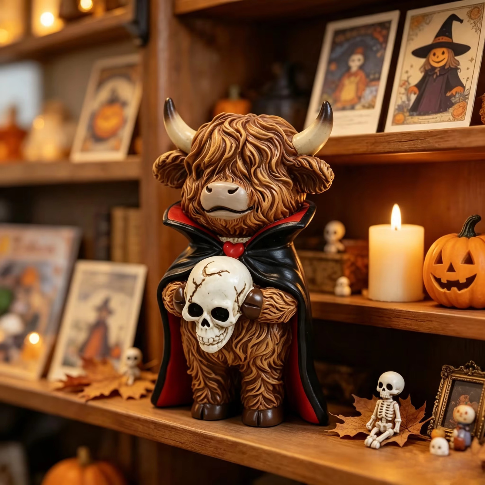 Halloween Highland Cow vampire style statue resin tabletop display ornament Halloween Highland Cow vampire style statue resin tabletop display ornament