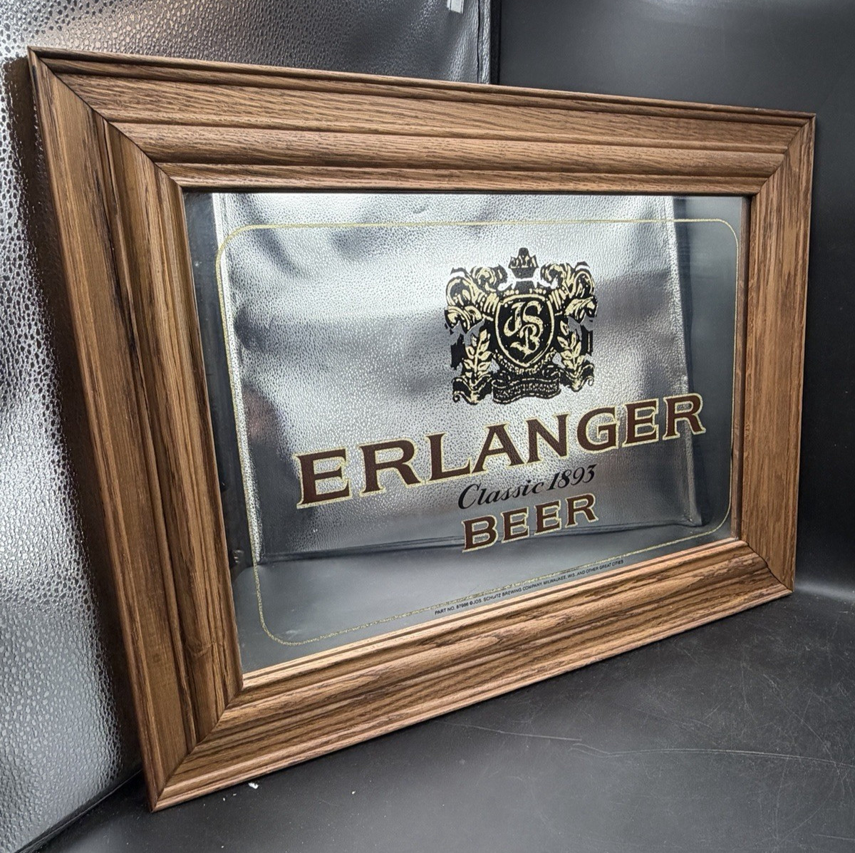 Vintage Erlanger Beer Mirror Wood Frame Classic 1893 Schlitz Brewery Bar Pub Vintage Erlanger Beer Mirror Wood Frame Classic 1893 Schlitz Brewery Bar Pub