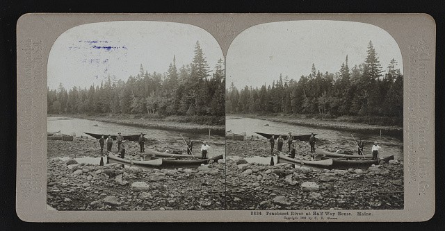 Penobscot River Half Way House Maine 1905 Canoes Log Drive Scenic View Penobscot River Half Way House Maine 1905 Canoes Log Drive Scenic View