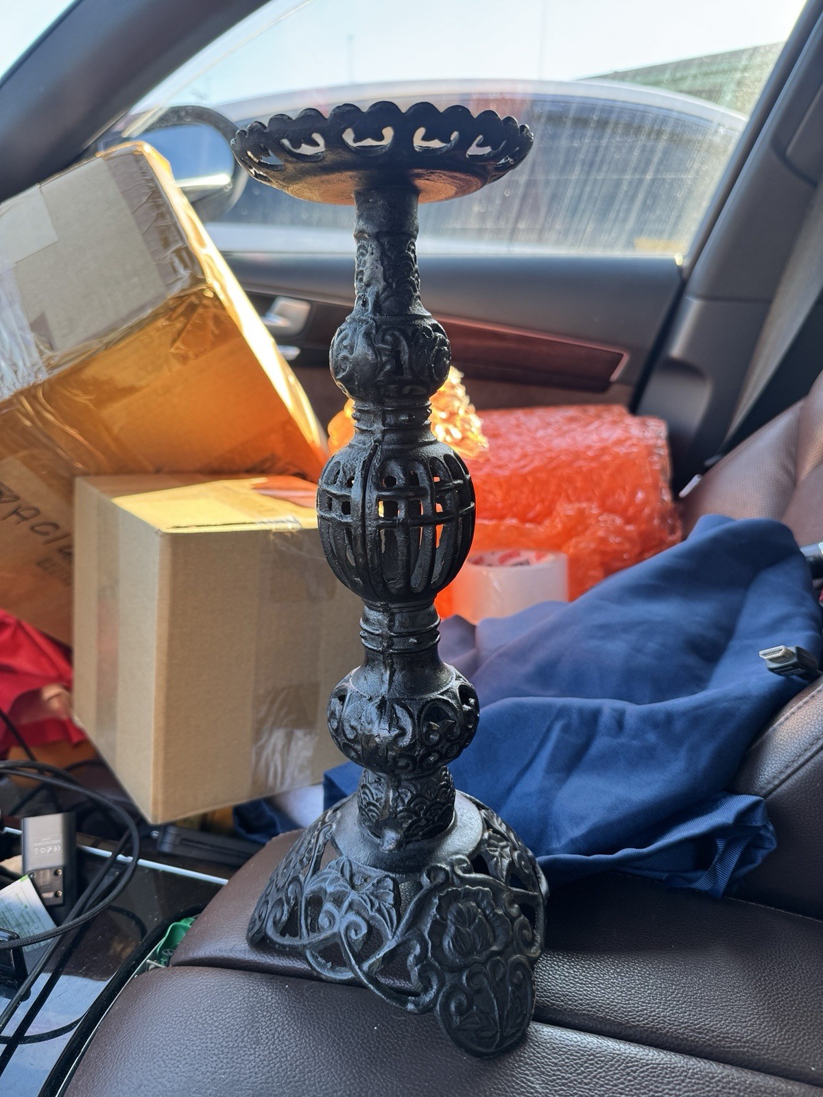 Vintage Cast Iron Filigree Ornate Candle Holder Made in Japan Vintage Cast Iron Filigree Ornate Candle Holder Made in Japan