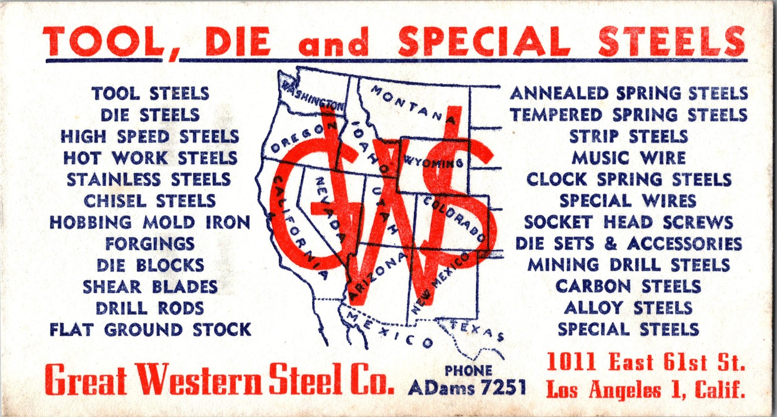 Vintage Great Western Steel Co. Advertising Blotter Los Angeles CA Tool Die Vintage Great Western Steel Co. Advertising Blotter Los Angeles CA Tool Die