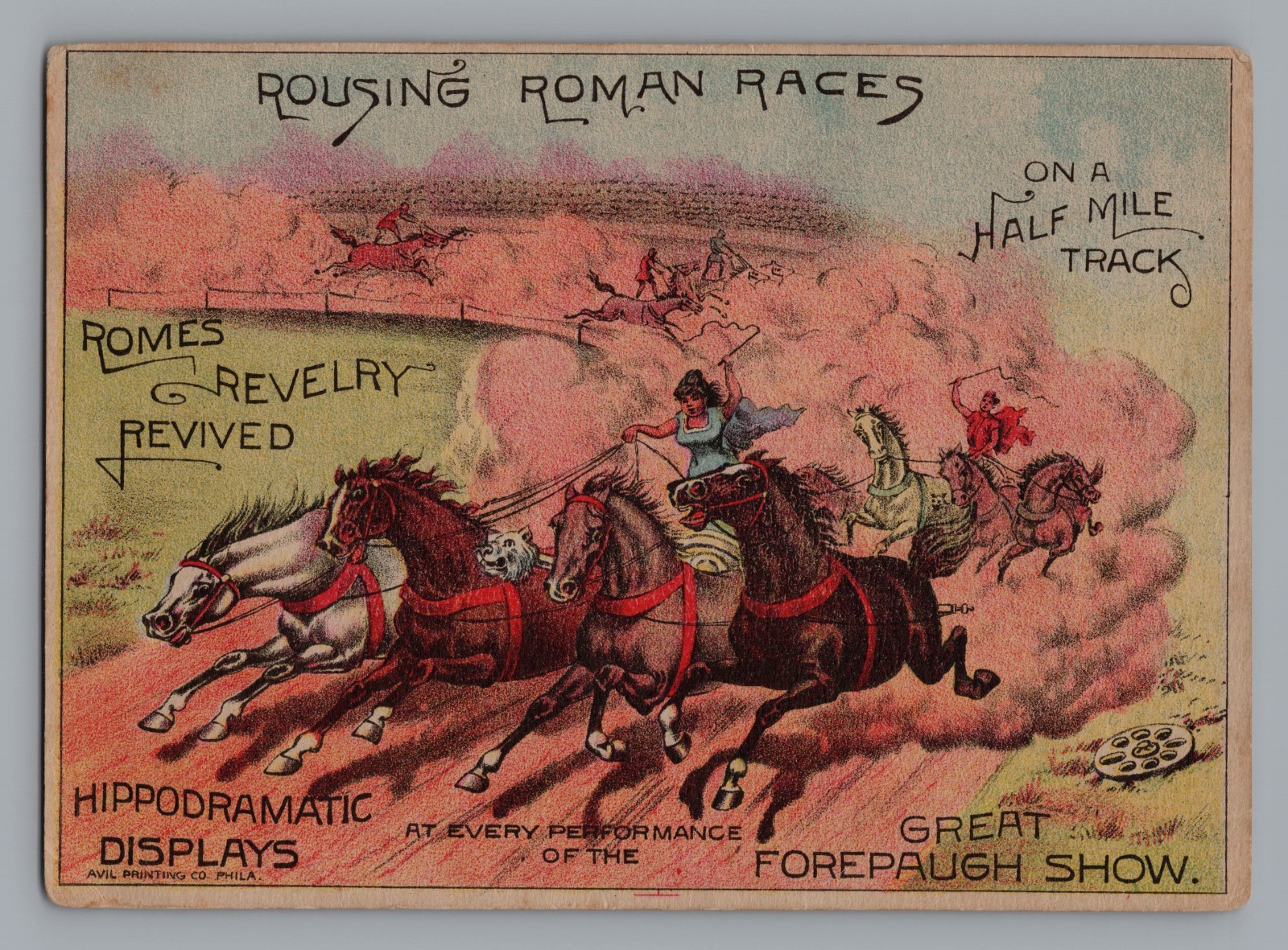 RARE Great Forepaugh Circus Trade Card Roman Hippodrome Chariot Race Avil Litho RARE Great Forepaugh Circus Trade Card Roman Hippodrome Chariot Race Avil Litho