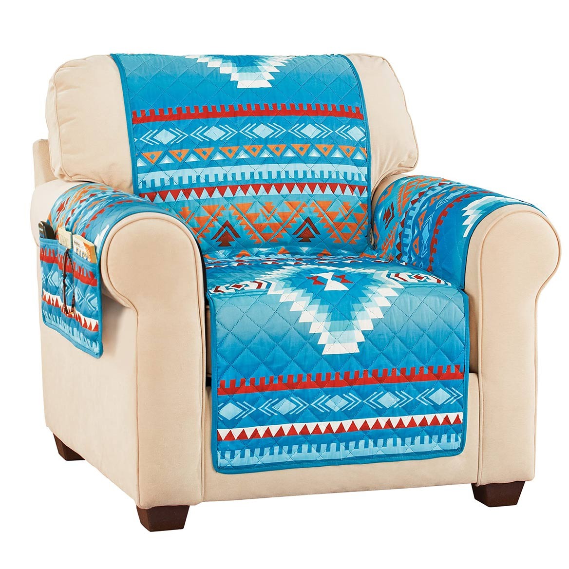 Collections Etc Quilted Turquoise Southwest Furniture Cover, Chair Collections Etc Quilted Turquoise Southwest Furniture Cover, Chair