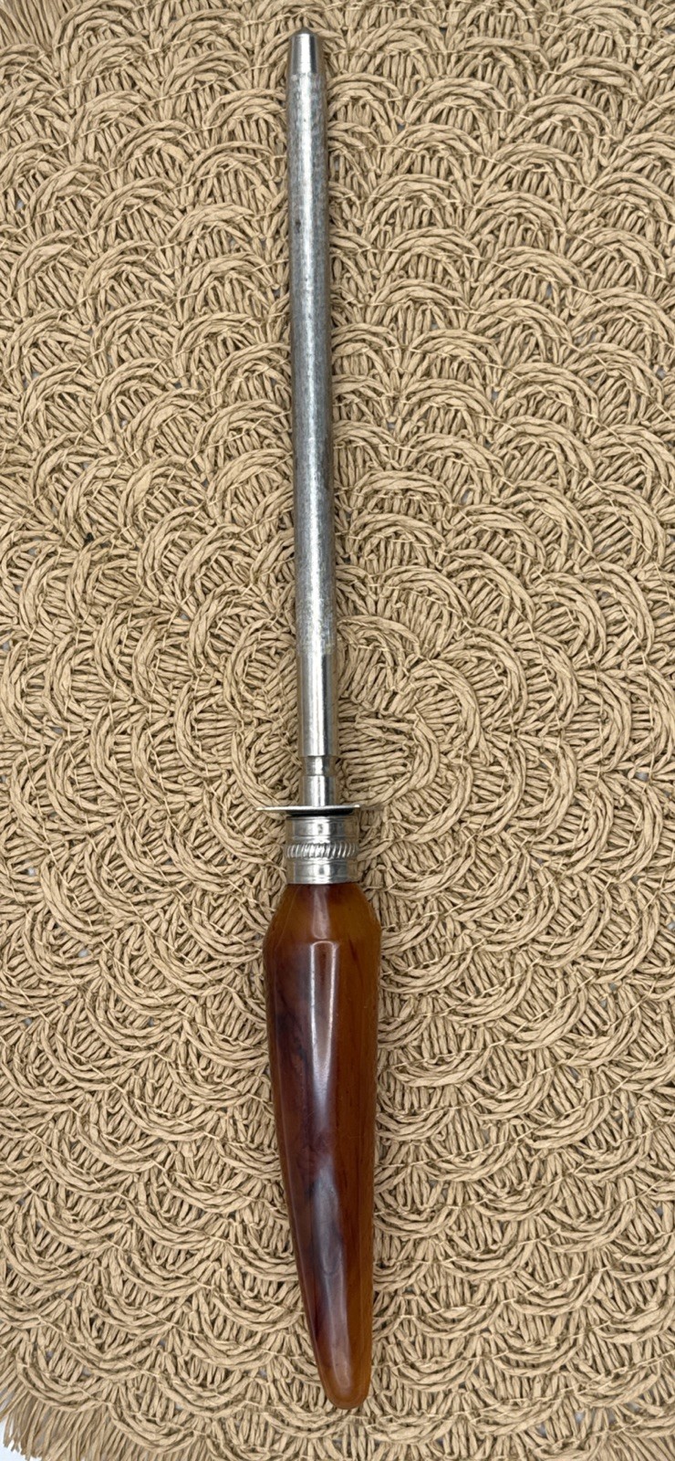 Vintage Amber Marbled Handle Honing Steel Sharpening Rod Retro Kitchen