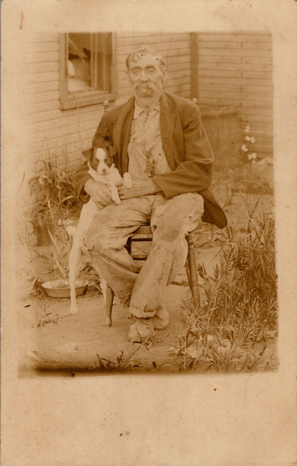 Older Man with Dog Work Clothes Early 1910s Rural America RPPC Postcard Older Man with Dog Work Clothes Early 1910s Rural America RPPC Postcard