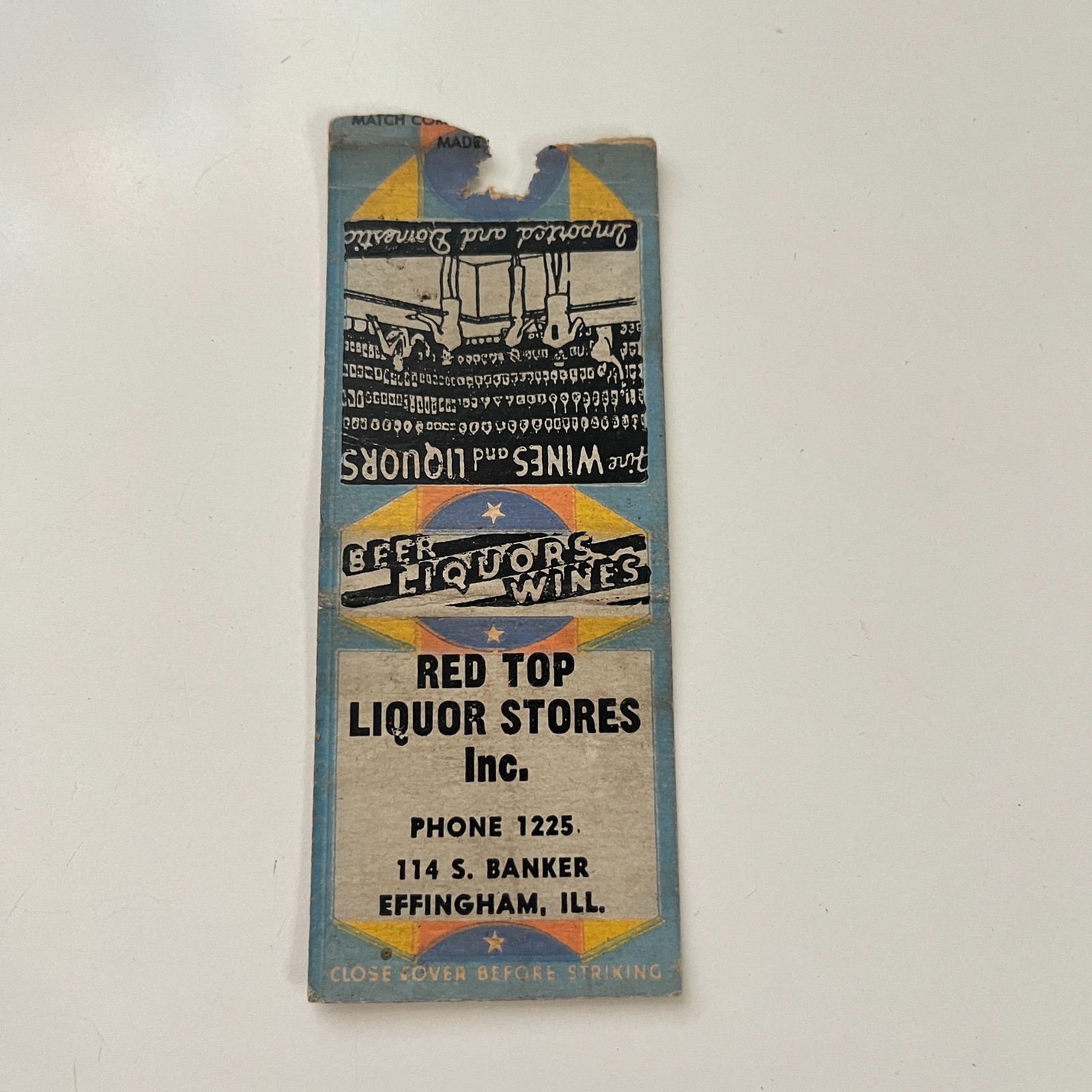 Red Top Liquor Stores Inc 1948 Effingham IL Vintage Matchbook Cover TMB86-3 Red Top Liquor Stores Inc 1948 Effingham IL Vintage Matchbook Cover TMB86-3