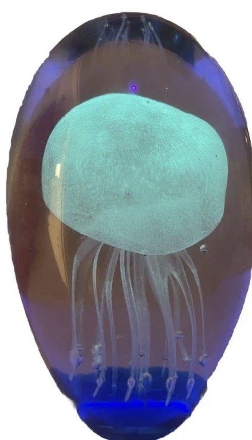 Fun Vintage paperweight Glass Jelly Fish Art Glows In The Dark 6” Fun Vintage paperweight Glass Jelly Fish Art Glows In The Dark 6”