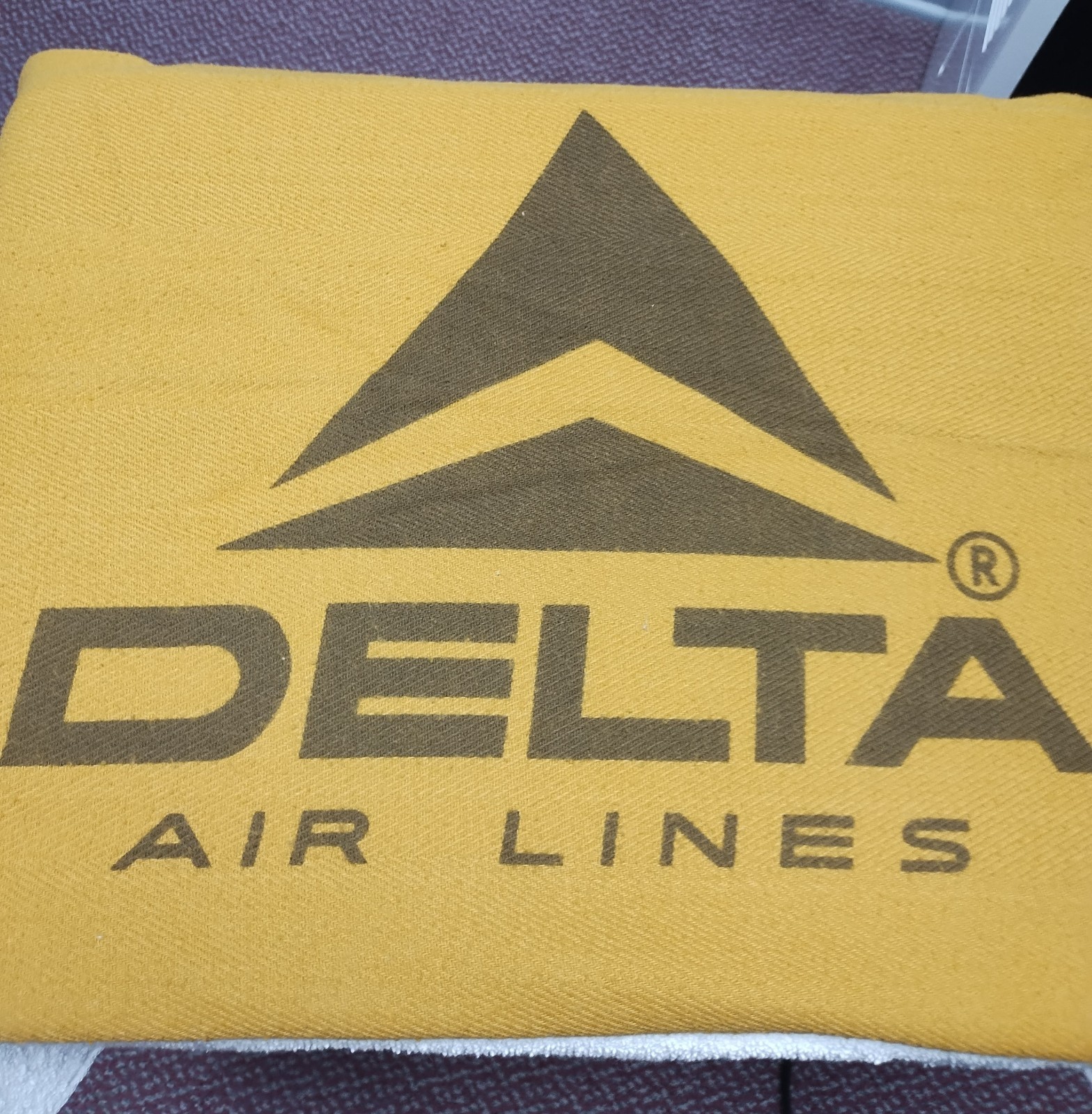 Vintage 1970s Delta Airlines Mustard Gold Blanket — Retro Airline Collectible Vintage 1970s Delta Airlines Mustard Gold Blanket — Retro Airline Collectible