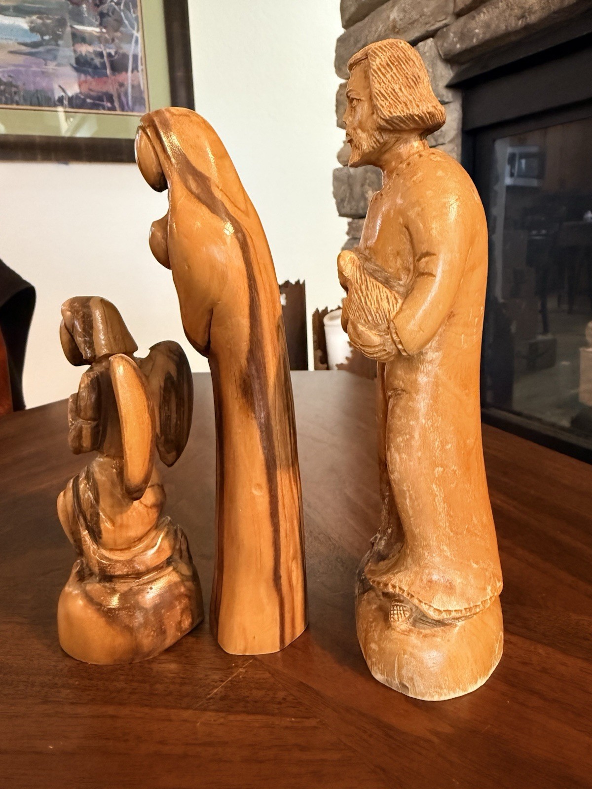 Vintage Solid Wood Religious Figures Lot of 3 Jesus Mary Angel Carved Statues