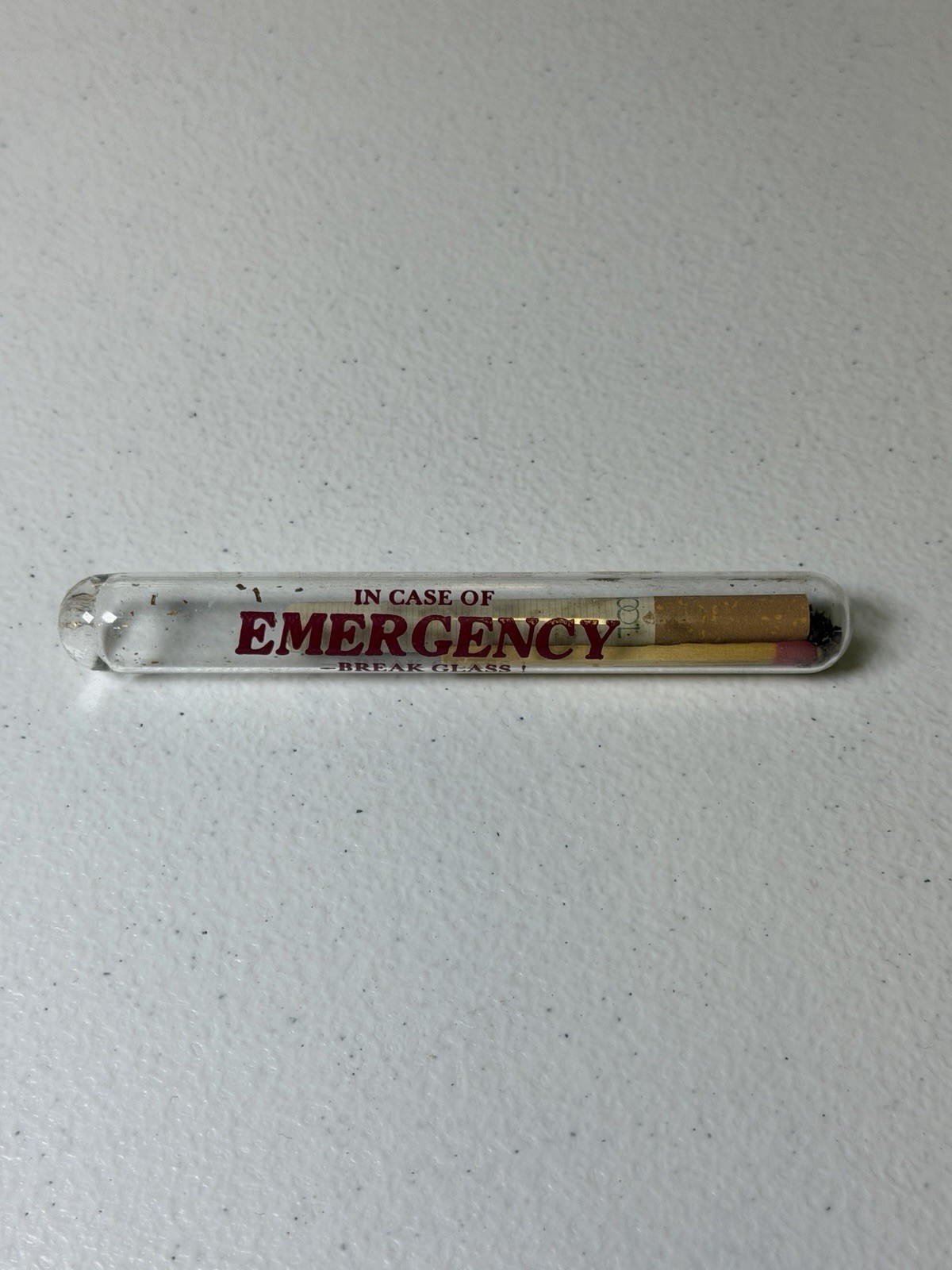 Vintage Cigarette in Glass Tube "In Case of Emergency Break Glass" Smoking Joke