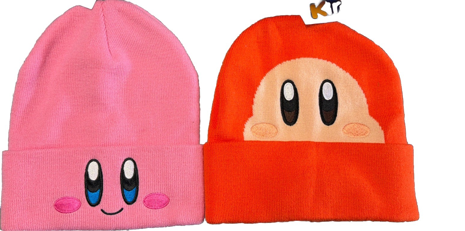 LOT 2x Kirby & Waddle Dee Big Face Cuff Beanie Hat - Kirby Cosplay LOT 2x Kirby & Waddle Dee Big Face Cuff Beanie Hat - Kirby Cosplay