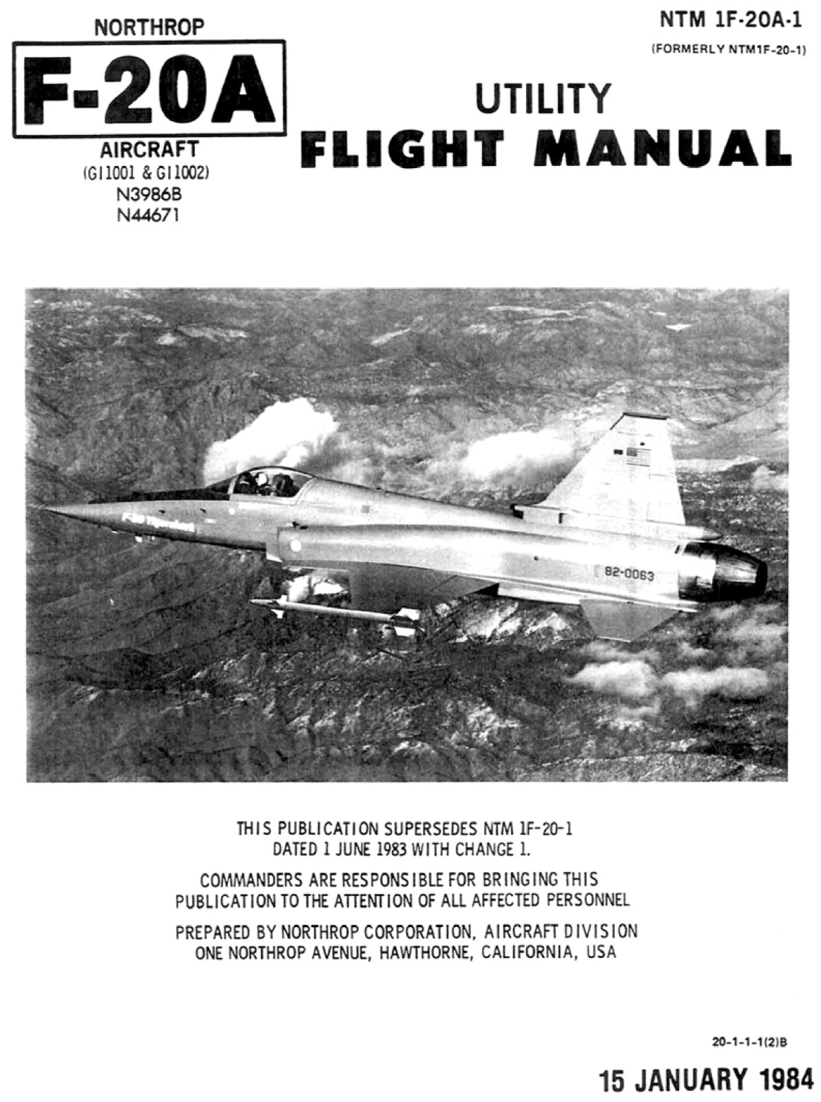 141 Page 1984 Northrop F-20 F-20A Tigershark Utility Flight Manual on CD 141 Page 1984 Northrop F-20 F-20A Tigershark Utility Flight Manual on CD