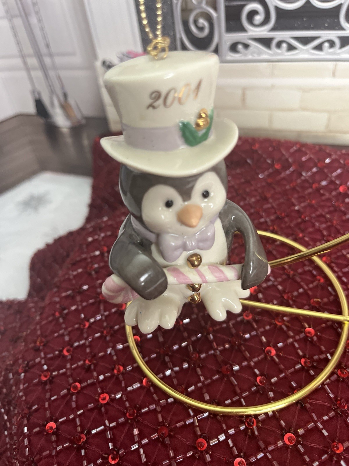 Vintage 2001 Lenox Chilly Chap Penguin w/Holiday Candy Cane Christmas Ornament Vintage 2001 Lenox Chilly Chap Penguin w/Holiday Candy Cane Christmas Ornament