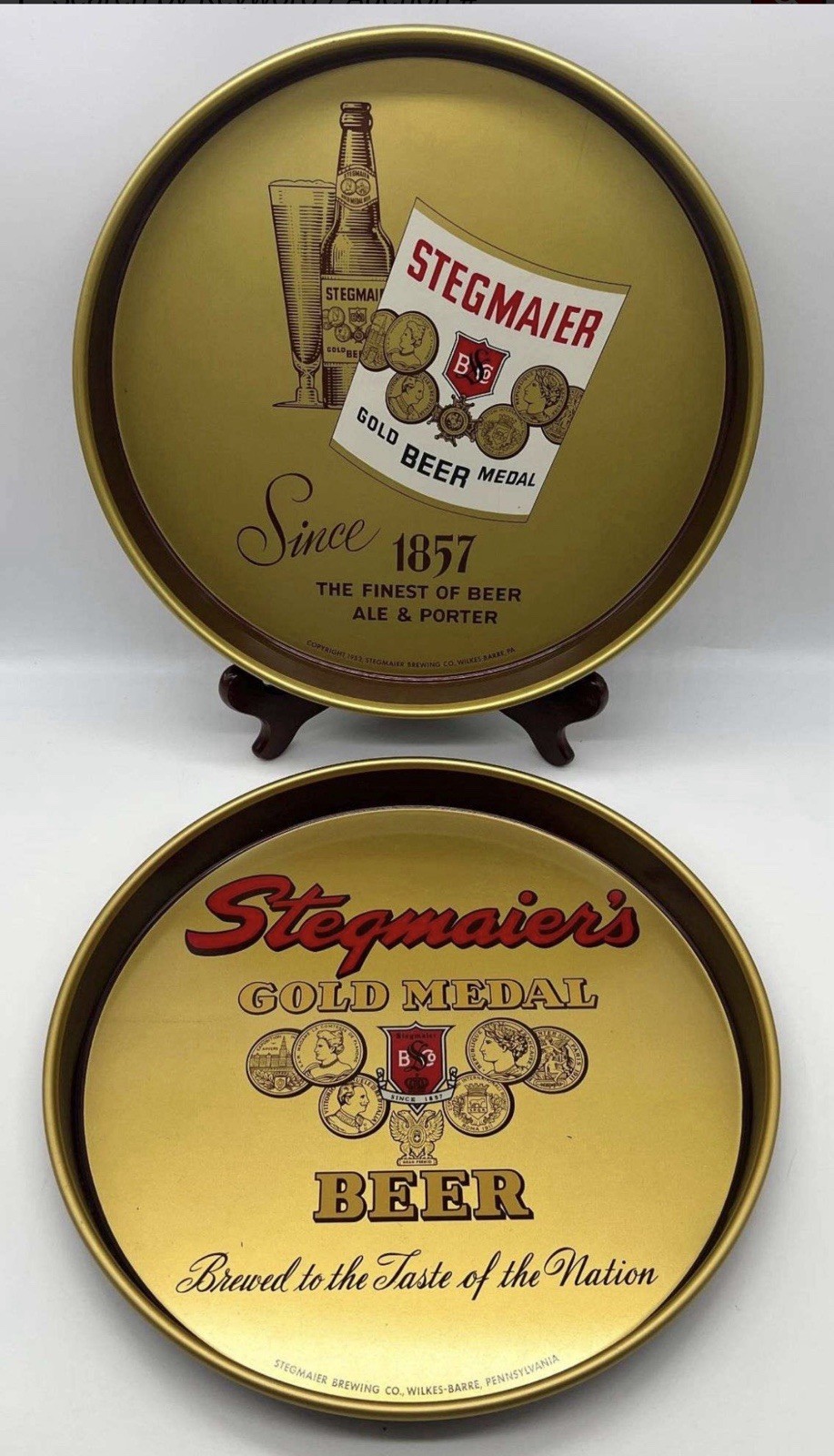 Vintage Stegmaier Gold Medal Beer Metal Serving Tray Lot of 2 Wilkes-Barre PA Vintage Stegmaier Gold Medal Beer Metal Serving Tray Lot of 2 Wilkes-Barre PA