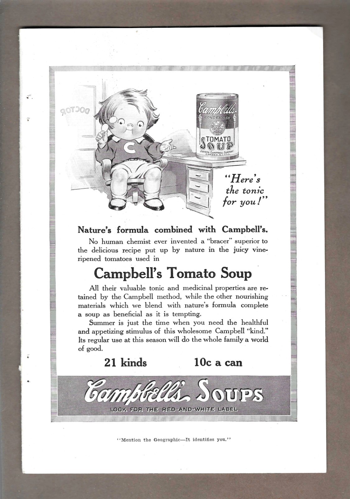 1916 Campbell's Tomato Soup "Here's The Tonic For You" Vintage Print Ad 1916 Campbell's Tomato Soup "Here's The Tonic For You" Vintage Print Ad