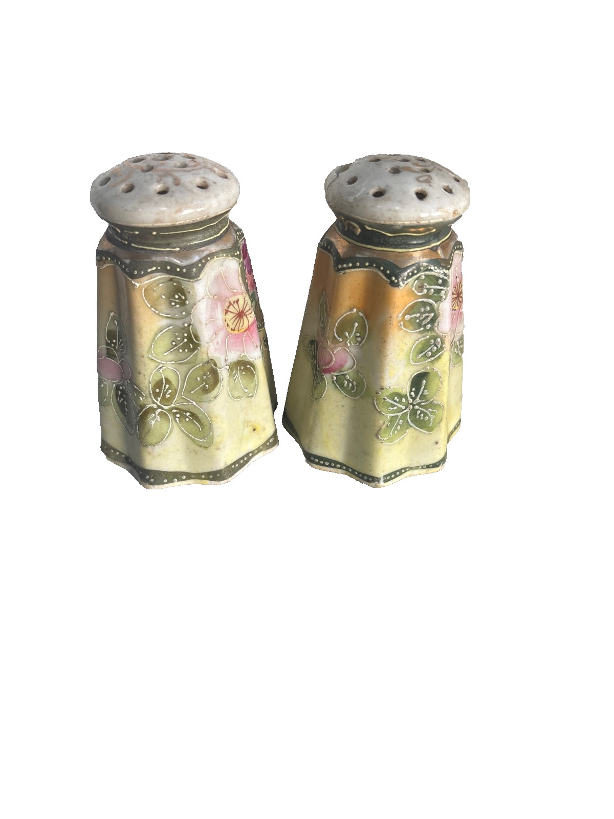 Vintage Nippon Hand Painted Porcelain Salt And Pepper Shakers Gold Landscape Vintage Nippon Hand Painted Porcelain Salt And Pepper Shakers Gold Landscape