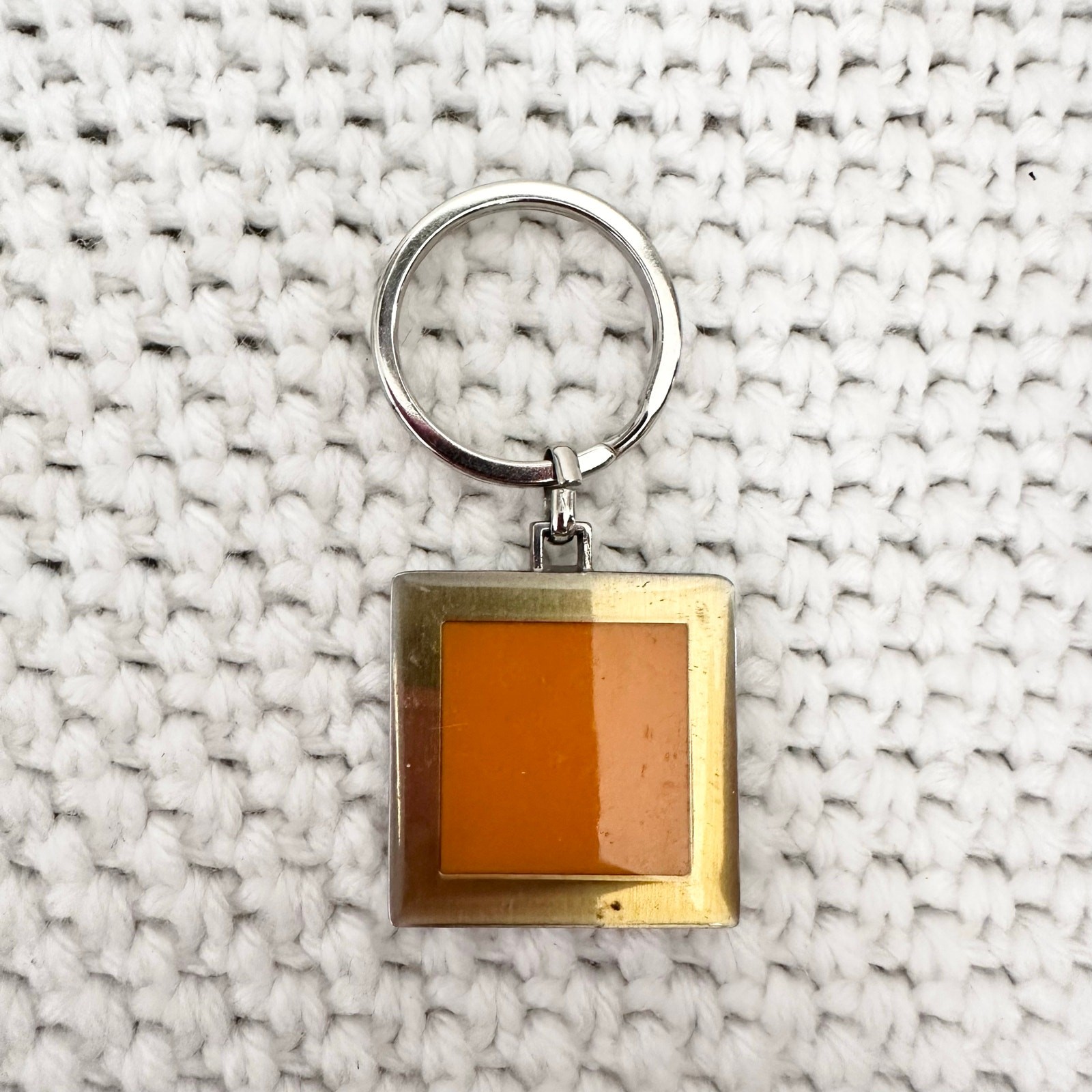 Veuve Cliquot Steel Orange Enamel Square Prestige Line Souvenir Keychain Ring Veuve Cliquot Steel Orange Enamel Square Prestige Line Souvenir Keychain Ring