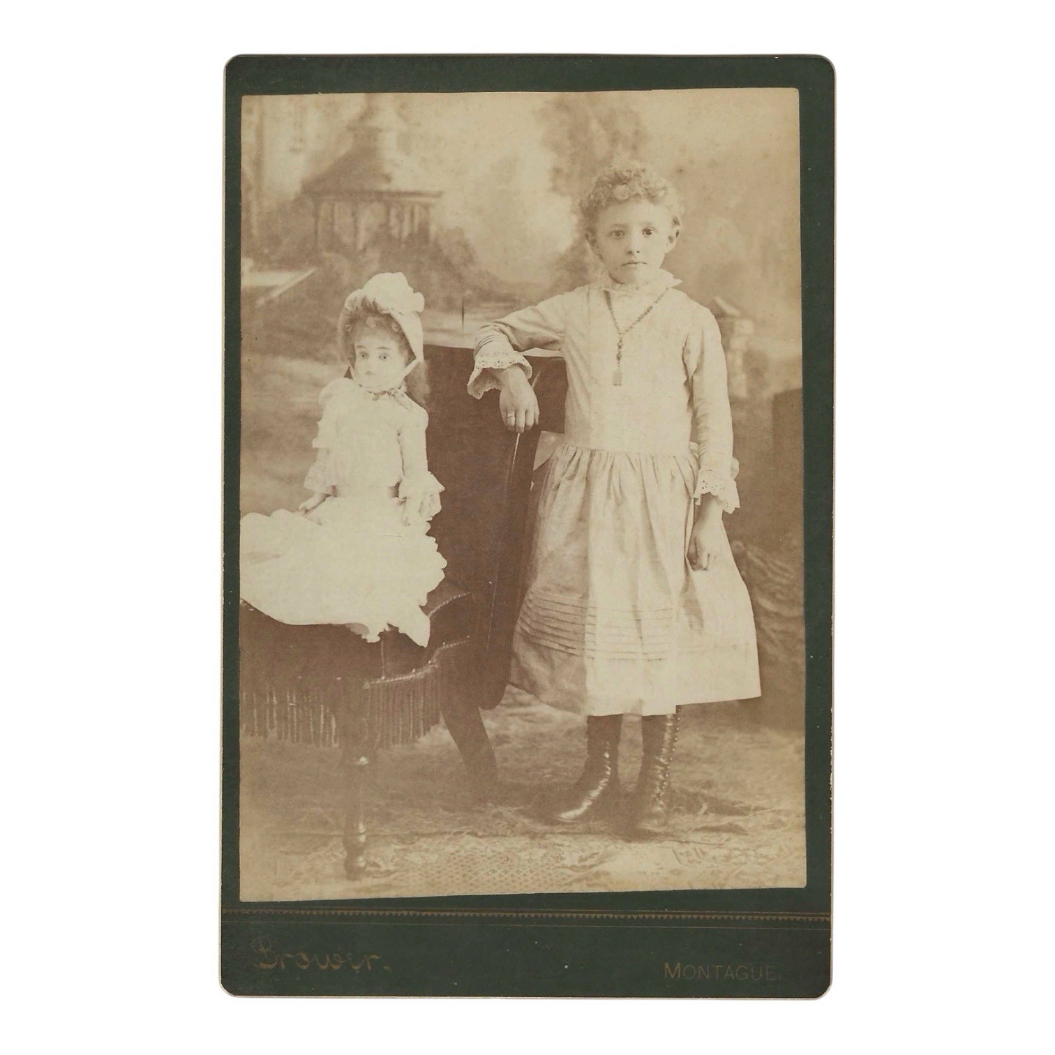 Antique Cabinet Card Photograph Girl with Huge Victorian Doll Bisque Toy 1890s Antique Cabinet Card Photograph Girl with Huge Victorian Doll Bisque Toy 1890s
