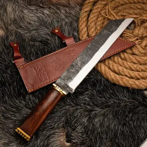 Handmade Carbon Steel Seax Knife 16" Rosewood & Brass Handle Viking Style Blade