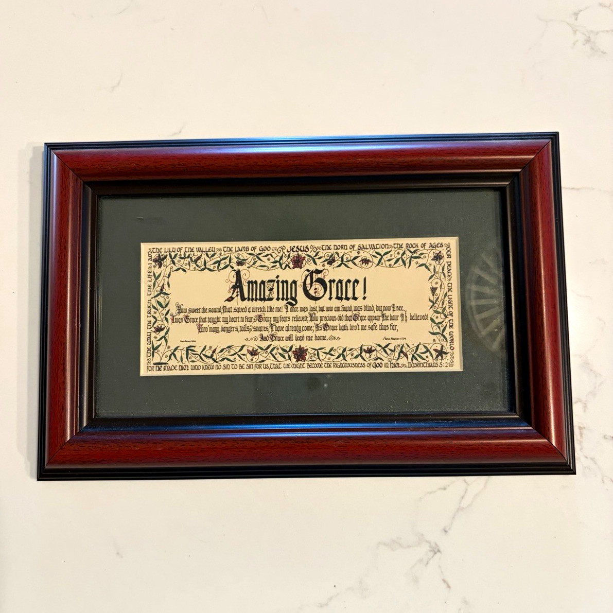 Vintage Amazing Grace Framed Calligraphy Art Print by Don Jonas, 10x7 in Vintage Amazing Grace Framed Calligraphy Art Print by Don Jonas, 10x7 in