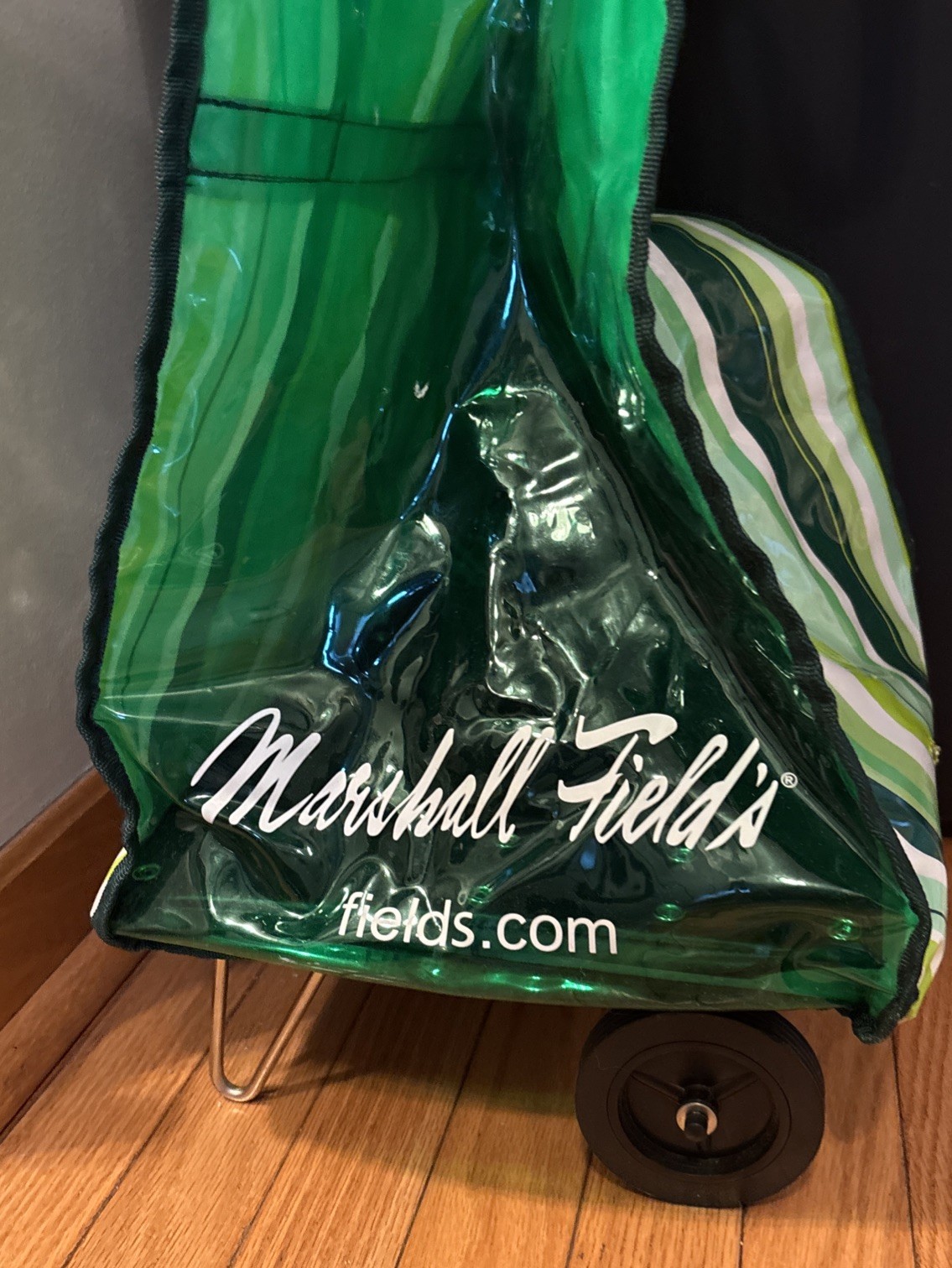 Vintage RARE💚 Marshall Fields Rolling Tote Folding Shopping Bag  26" tall