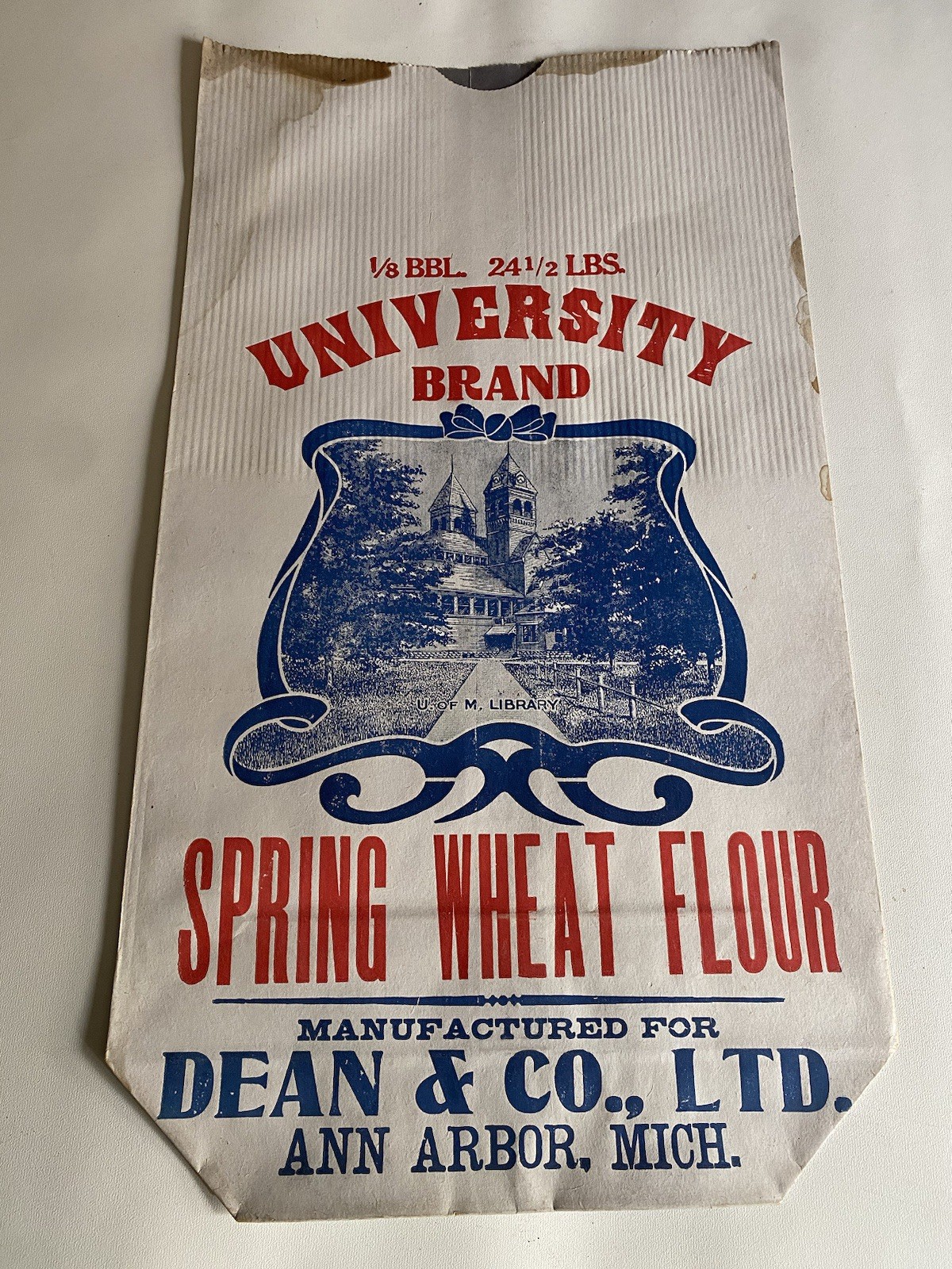 vtg 1900’s U Of M Library University Brand Dean & Co Ann Arbor Paper Flour Bag vtg 1900’s U Of M Library University Brand Dean & Co Ann Arbor Paper Flour Bag