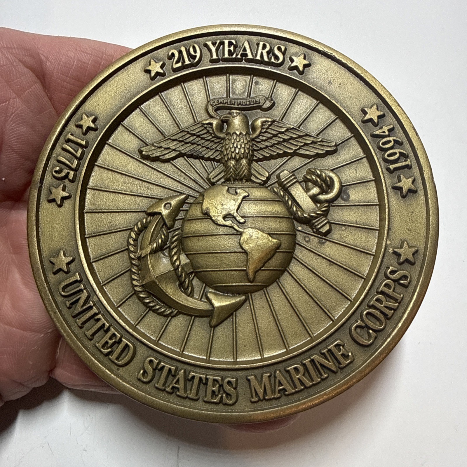 Large Heavy Brass USMC 219 Years Anniversary OKINAWA Paper Weight Large Heavy Brass USMC 219 Years Anniversary OKINAWA Paper Weight
