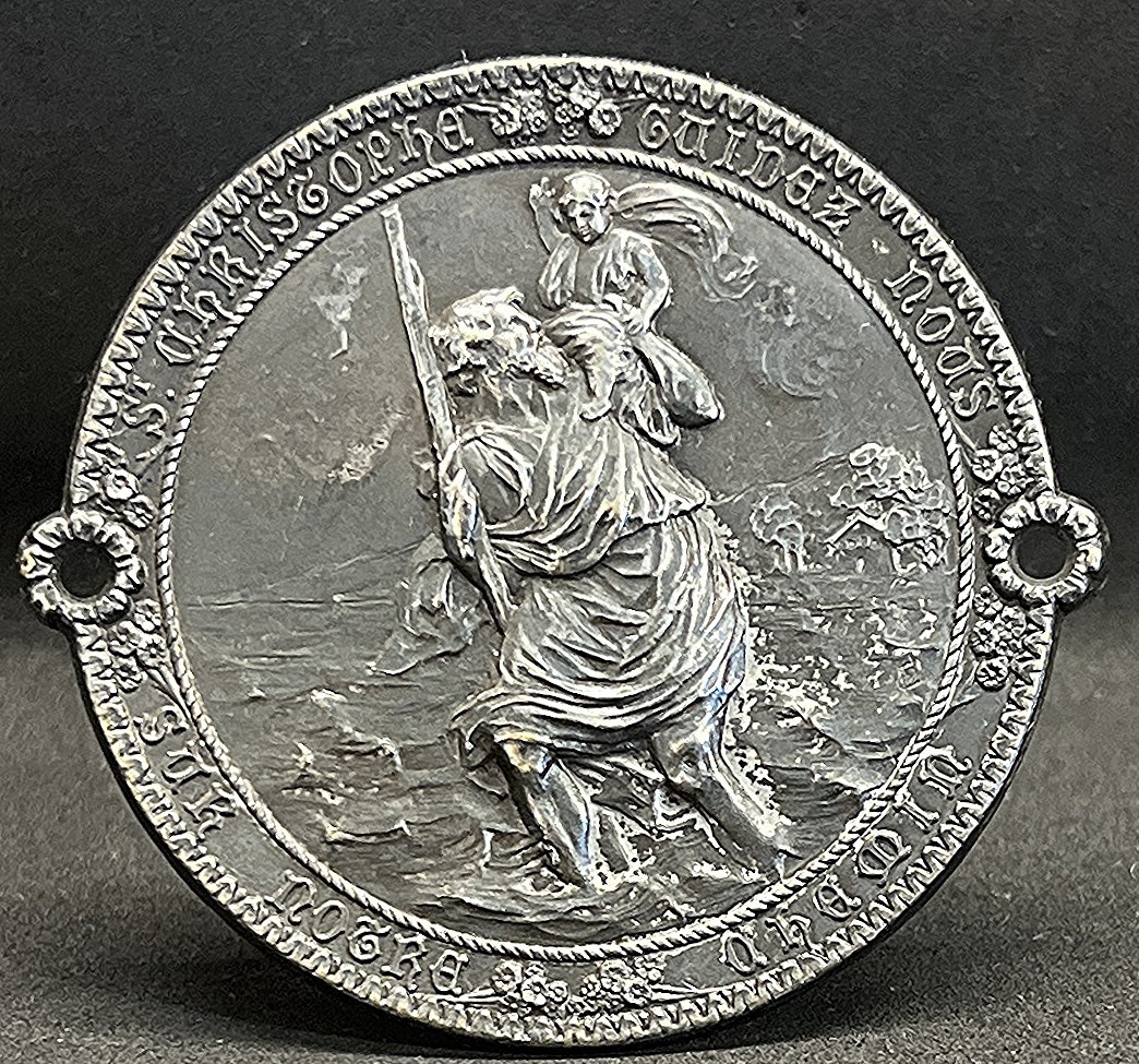 France 1920´ antique Saint Christopher car badge protector drivers plaque beauty France 1920´ antique Saint Christopher car badge protector drivers plaque beauty