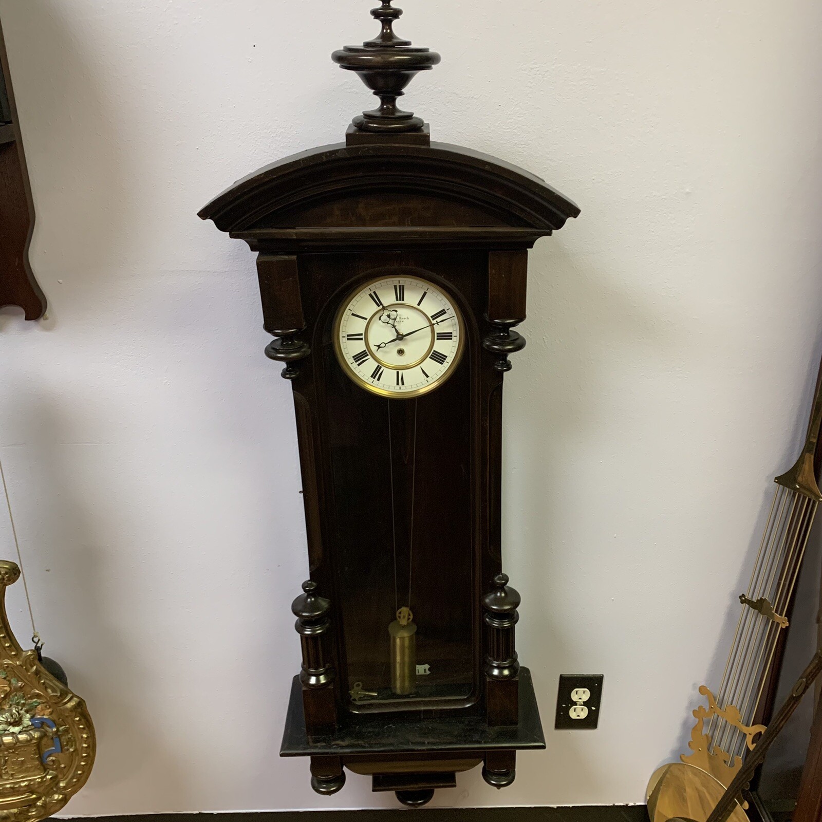 ATQ 1880 Gebr. Resch Wien Austrian Hand Carved Walnut 53" Regulator Wall Clock