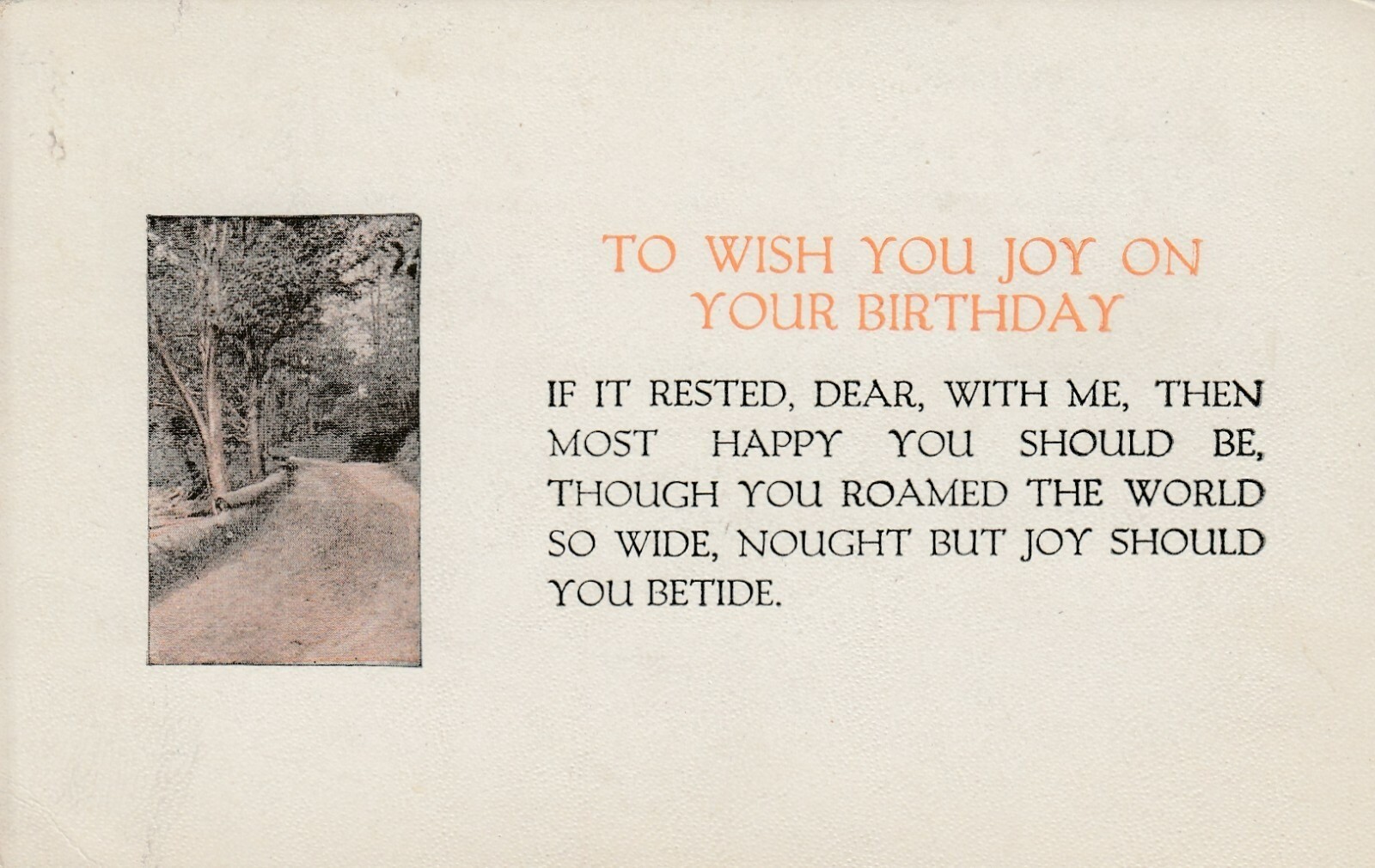 Vintage Postcard JOY ON BIRTHDAY COUNTRY LANE WITH POEM POSTED Vintage Postcard JOY ON BIRTHDAY COUNTRY LANE WITH POEM POSTED