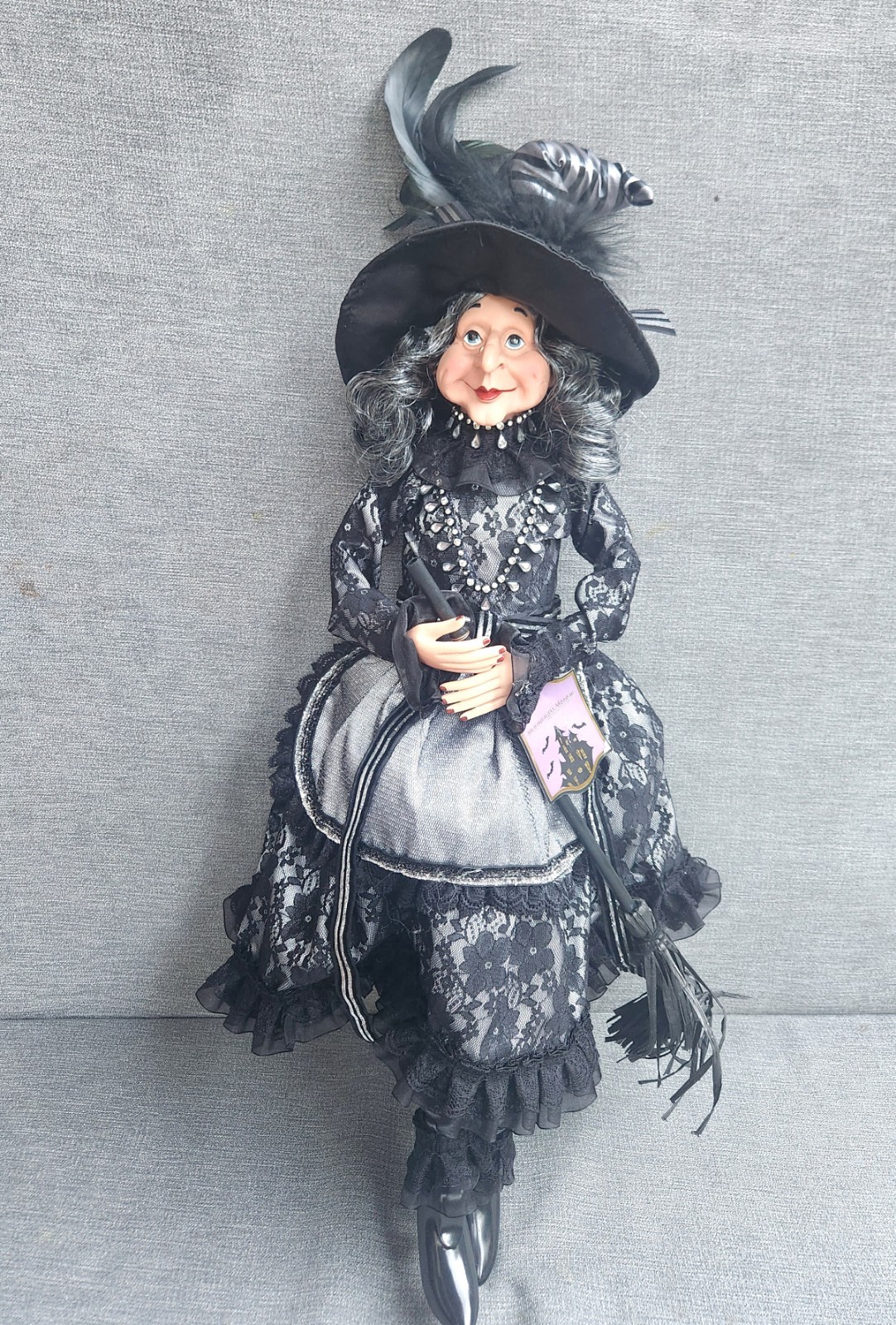 Moonlight Manor Halloween WITCH w Broom Poseable Shelf Sitter 24" NEW w Tag Moonlight Manor Halloween WITCH w Broom Poseable Shelf Sitter 24" NEW w Tag