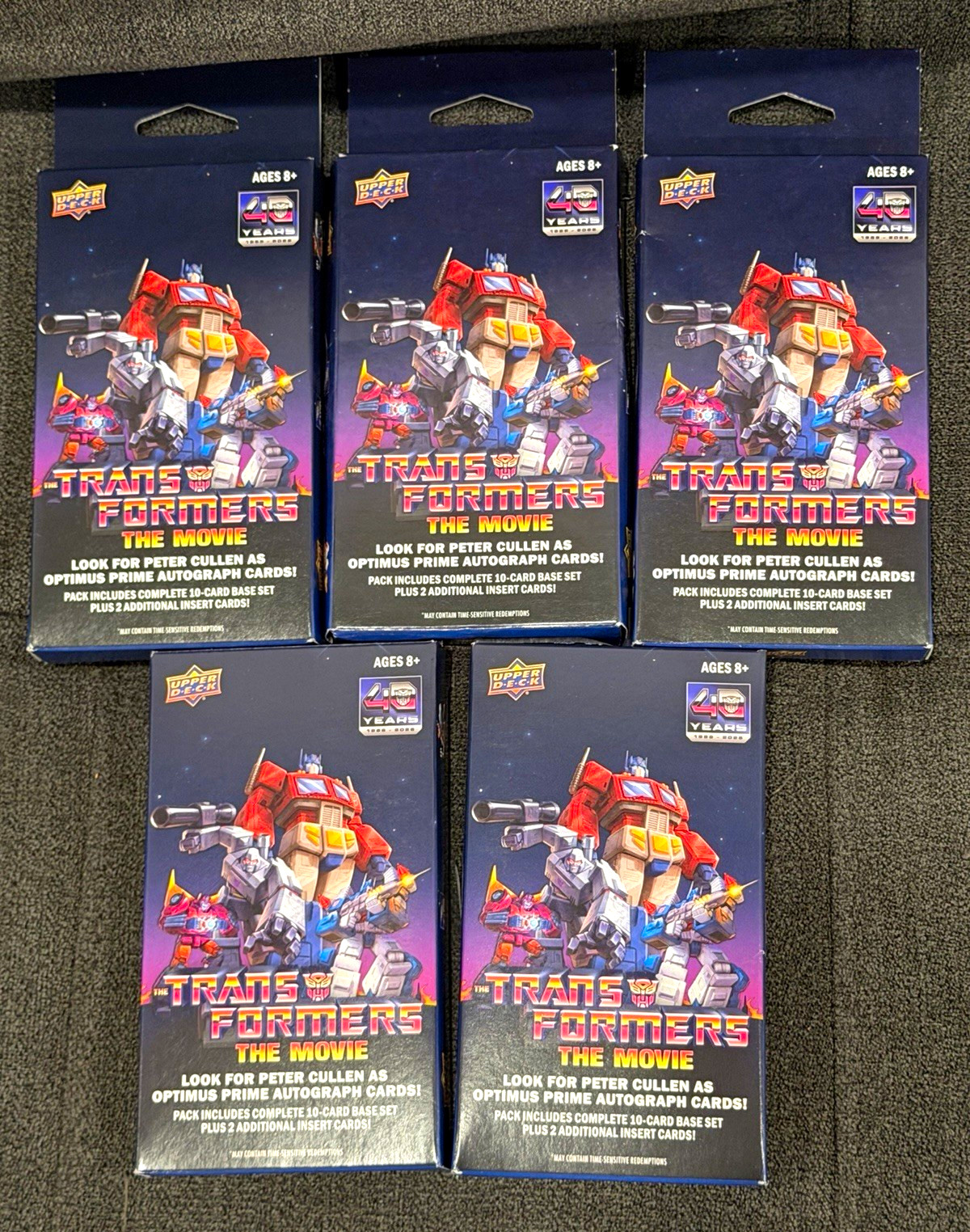 Upper Deck Transformers: The Movie Optimus Prime Peter Cullen Auto Lot 5 Packs