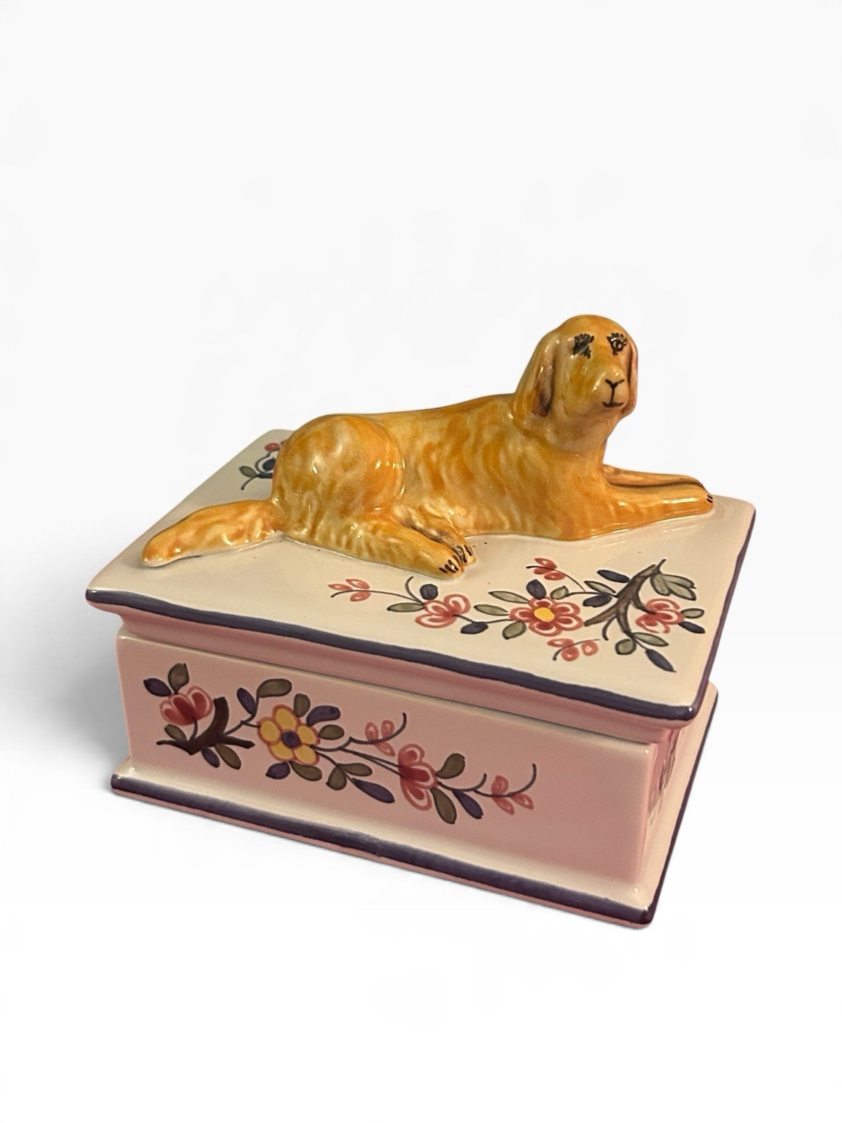 VTG Tiffany & Co. Hand-Painted French Porcelain Golden Retriever Trinket Box