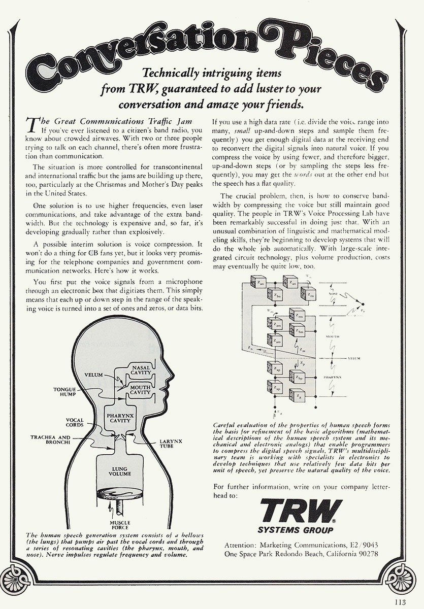 1974 TRW: Conversation Pieces Vintage Print Ad 1974 TRW: Conversation Pieces Vintage Print Ad