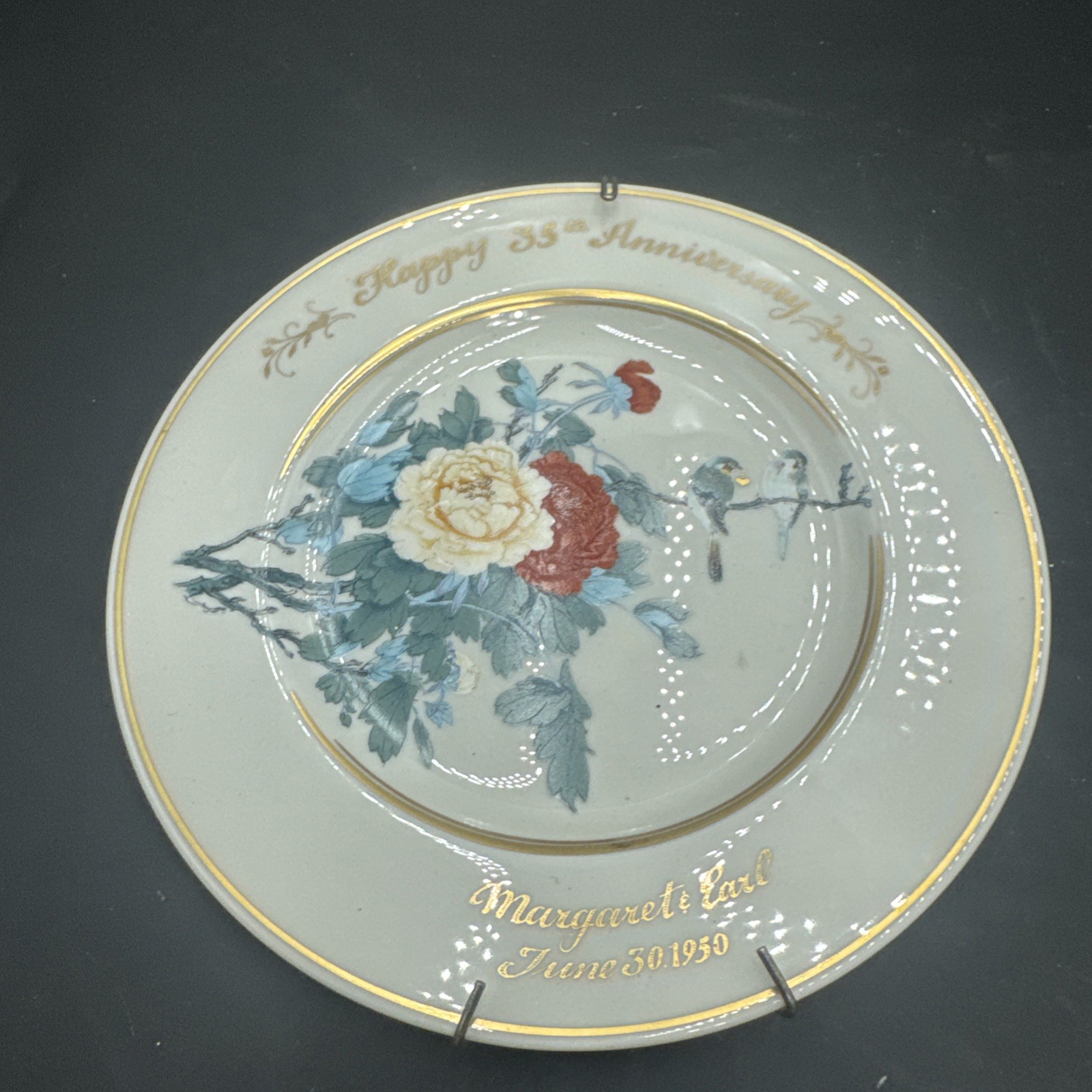 Vintage 1959 Personalized 55th Anniversary Porcelain Plate Floral Gold Trim Vintage 1959 Personalized 55th Anniversary Porcelain Plate Floral Gold Trim