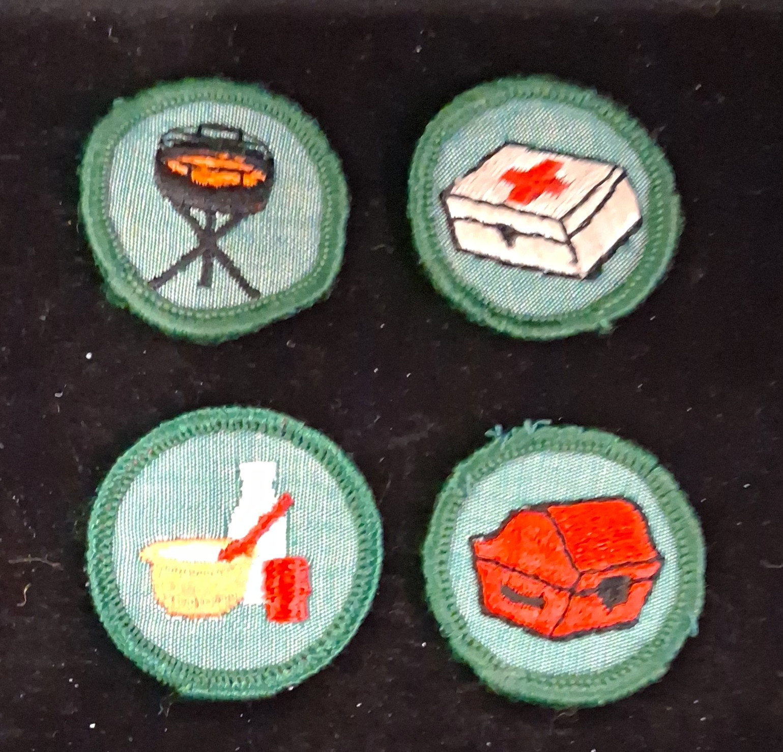 Girl Scouts Merit Badge Patches Green Border Mixed Lot of 4 VTG 1960s 