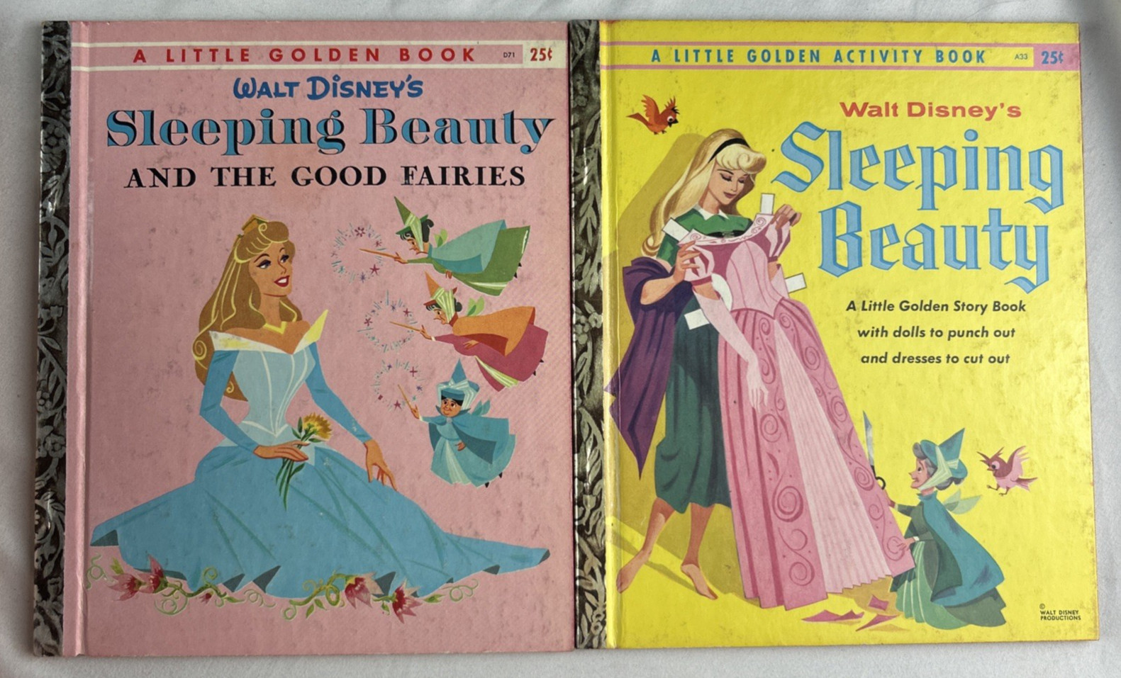 Lot Vtg Little Golden Book Walt Disneys Sleeping Beauty & Good Fairies 1957 + 1
