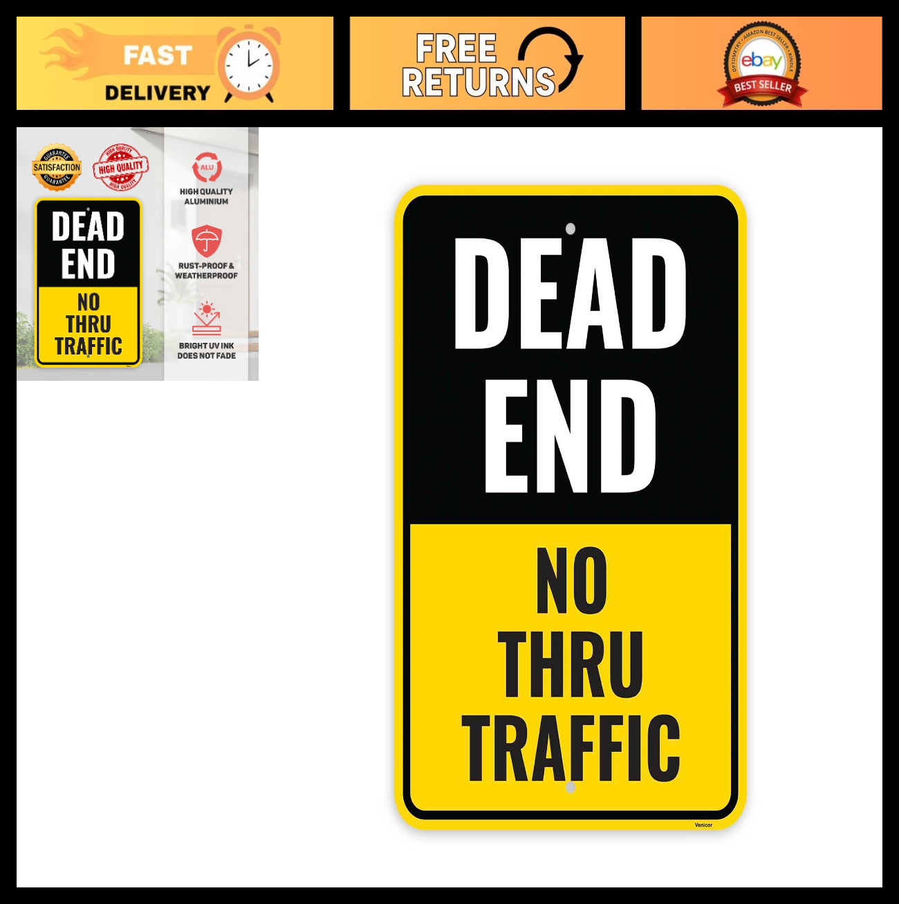 1PC Dead End No Thru Traffic Sign, 18 x 12 Inches - Aluminum - No Outlet No Turn 1PC Dead End No Thru Traffic Sign, 18 x 12 Inches - Aluminum - No Outlet No Turn