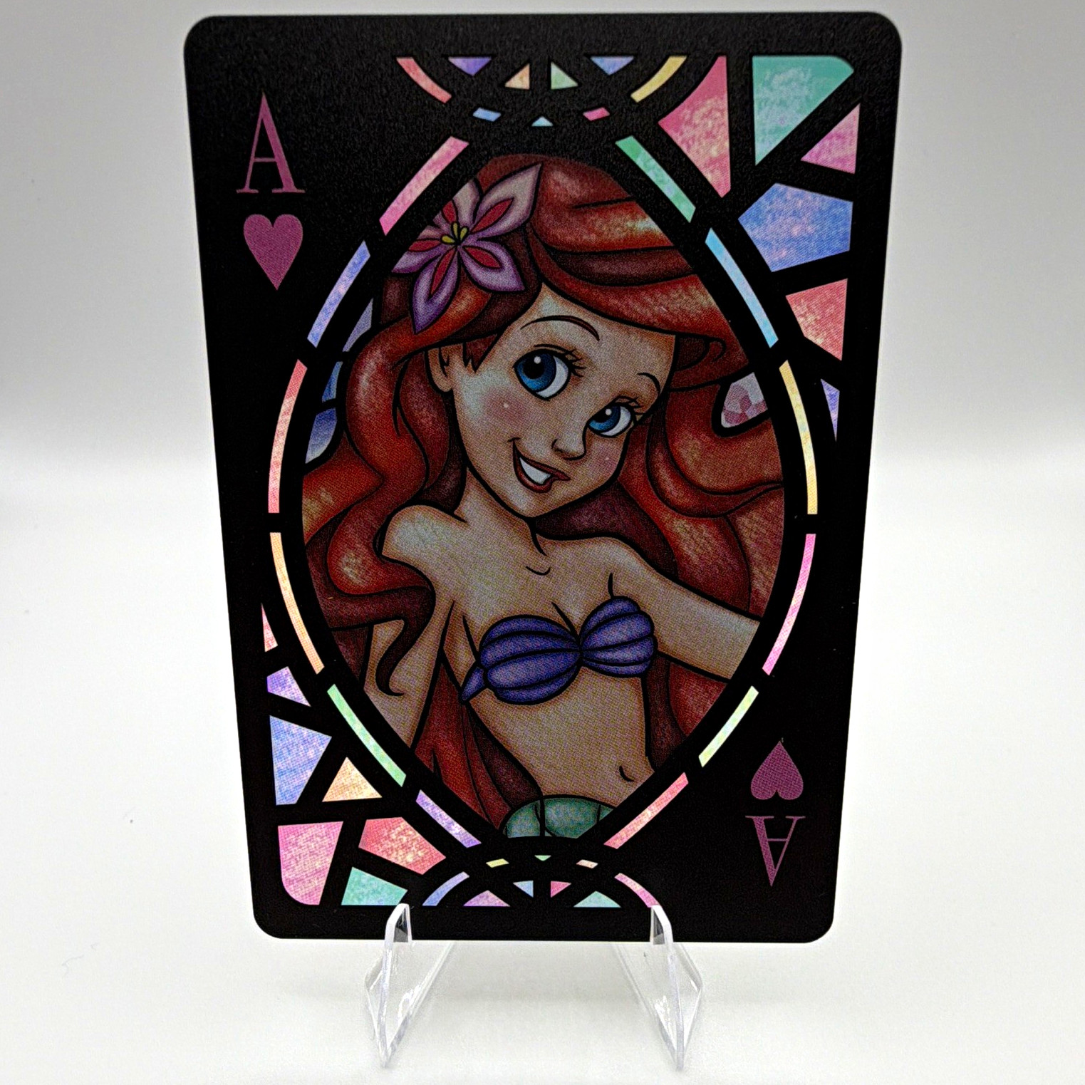 TENYO Disney The Little Mermaid Ariel Stained Glass Trading Card - Ace of Hearts