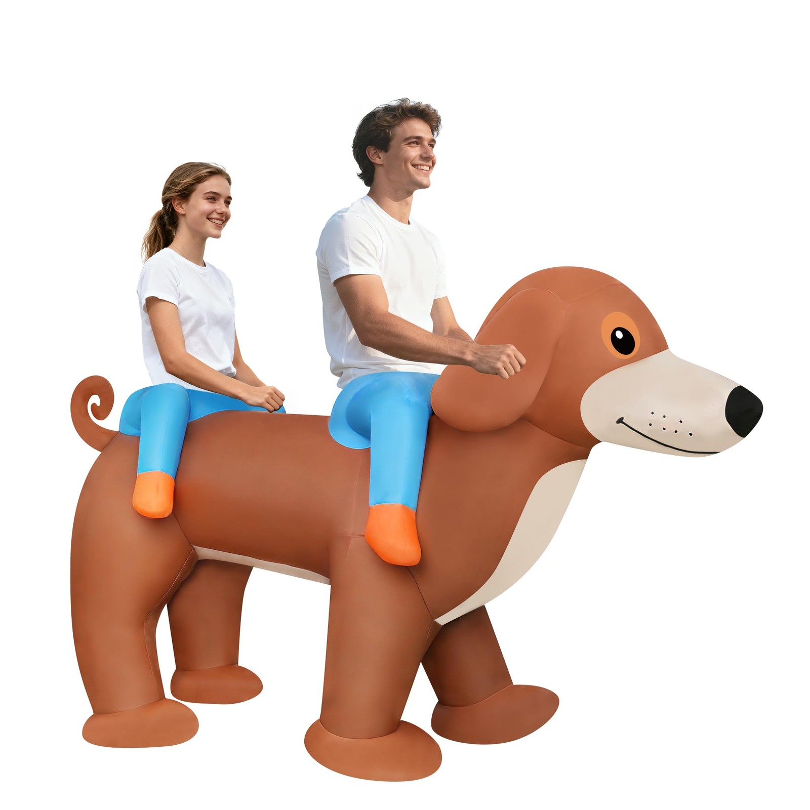 Feswear Adult Two Person Couple Riding Dachshund Dog Inflatable Costume Feswear Adult Two Person Couple Riding Dachshund Dog Inflatable Costume