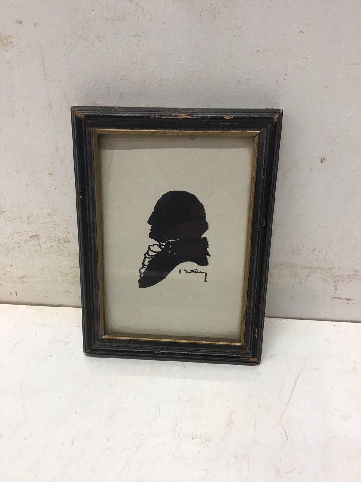 Antique Silhouette of George Washington facing left Signed Framed 4.5” x 6”