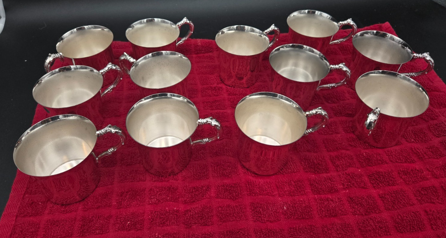 Vintage Wallace Silversmiths Ornate Silver-Plated Punch Cups - Set of 12 Vintage Wallace Silversmiths Ornate Silver-Plated Punch Cups - Set of 12