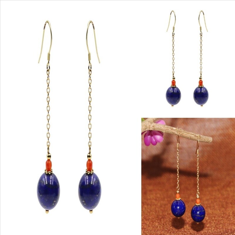 A pair Lapis lazuli Red coral Gemstone DIY Earrings 18K hook Office Hoop Crystal A pair Lapis lazuli Red coral Gemstone DIY Earrings 18K hook Office Hoop Crystal