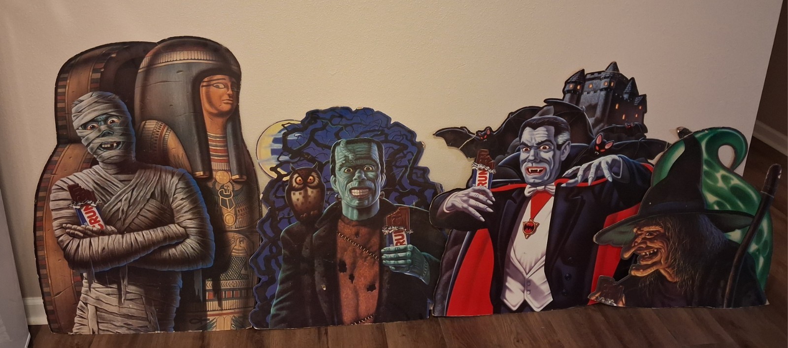 Set of 4 vintage NESTLE store display Halloween cardboard cutouts 1990s RARE Set of 4 vintage NESTLE store display Halloween cardboard cutouts 1990s RARE