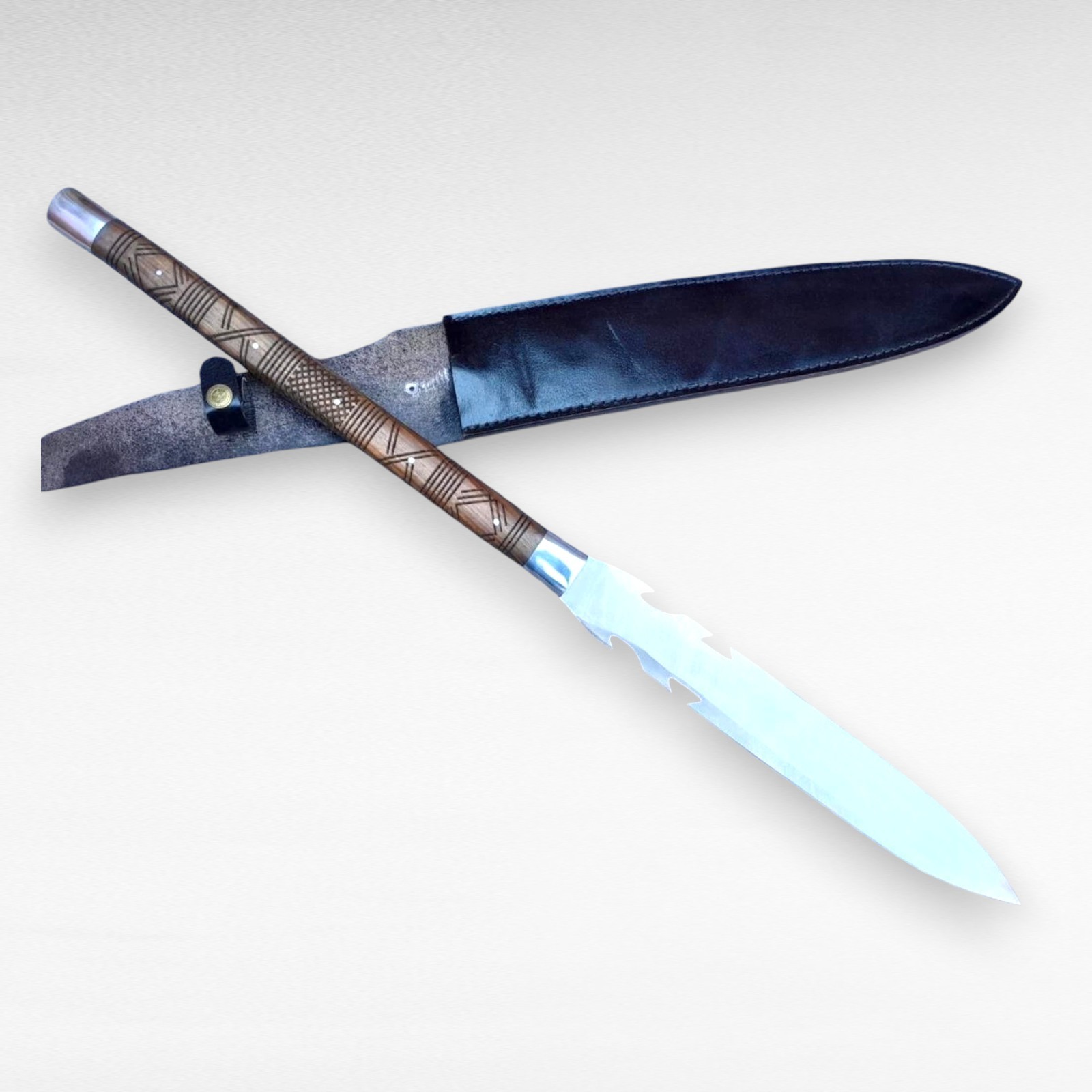 Hand Forged Viking Spear D2 Steel Hunting Blade Carved Rosewood Short Seax Knife Hand Forged Viking Spear D2 Steel Hunting Blade Carved Rosewood Short Seax Knife
