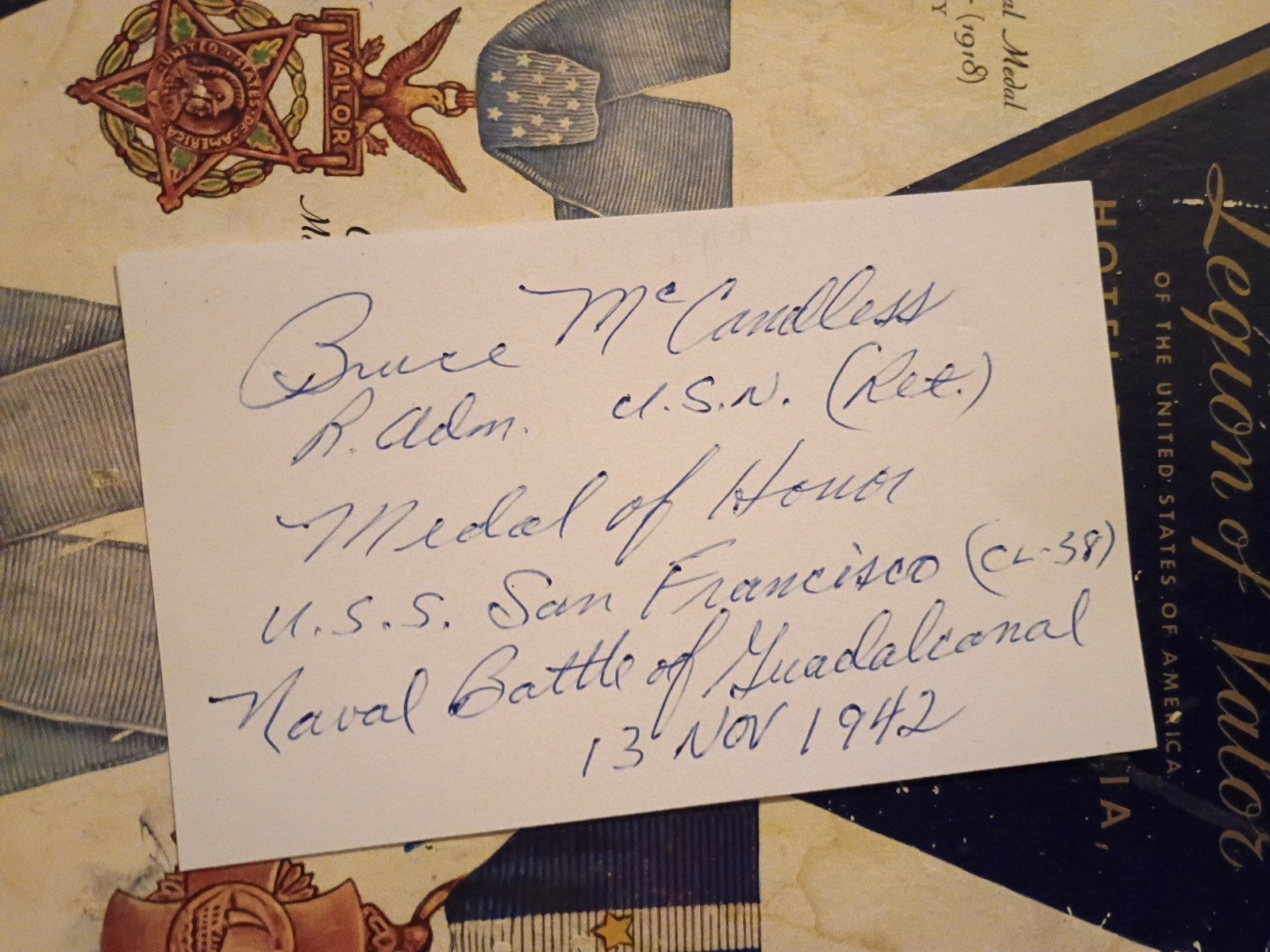 BRUCE McCANDLESS WWII Medal of Honor USS San Francisco Signed 3x5 Card Scarce BRUCE McCANDLESS WWII Medal of Honor USS San Francisco Signed 3x5 Card Scarce