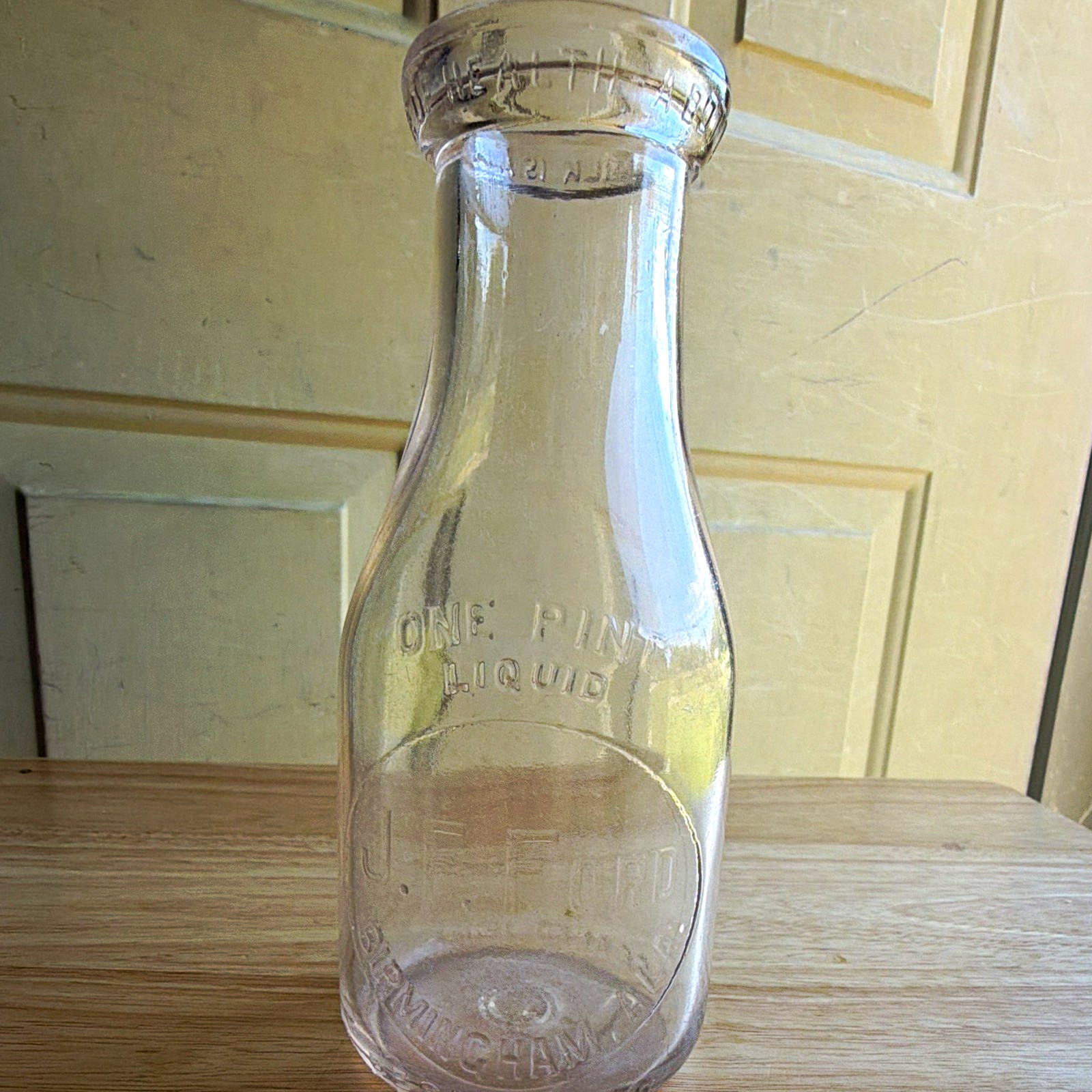 J F Ford Birmingham Alabama One Pint Clear Glass Milk Bottle 1941 J F Ford Birmingham Alabama One Pint Clear Glass Milk Bottle 1941